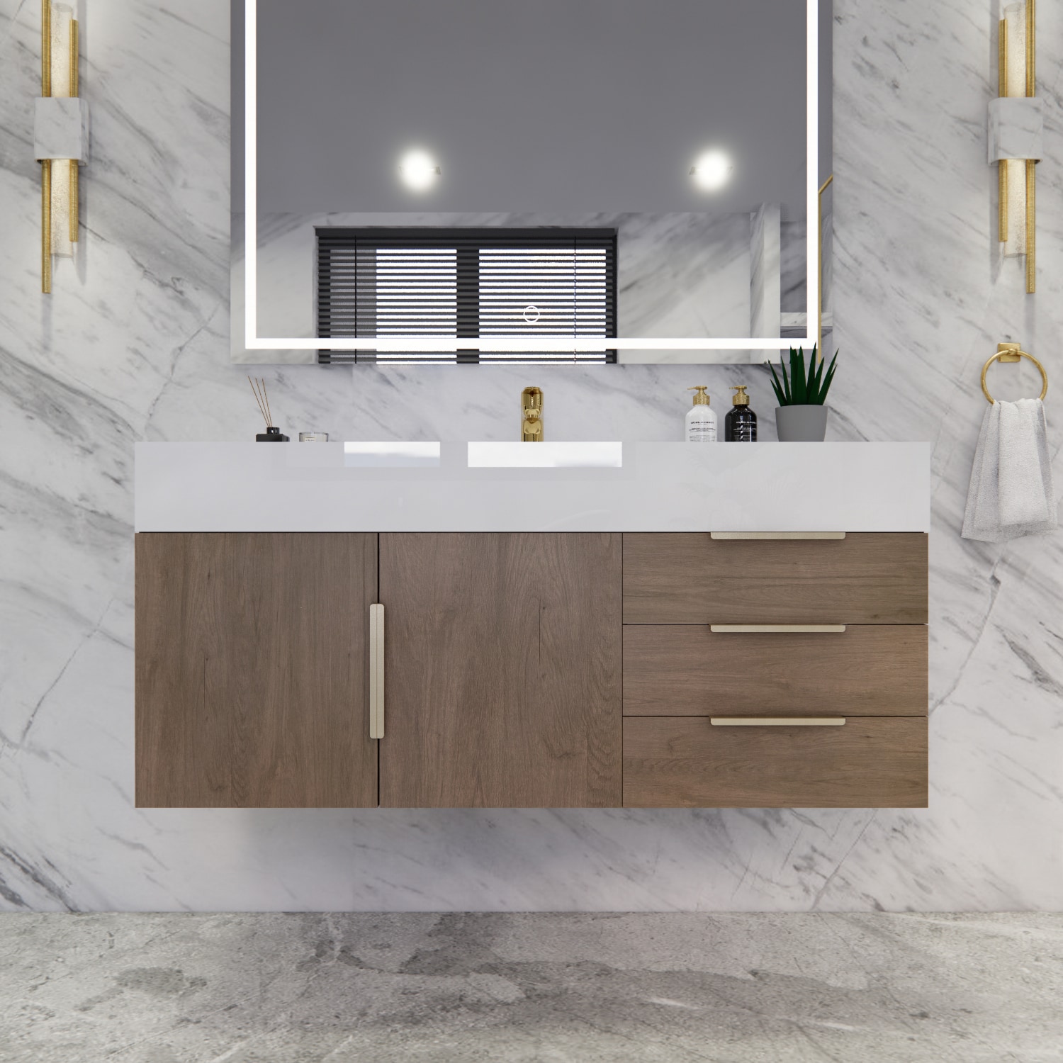 BV Better Vanity Bethany Single Sink Floating Bathroom Vanity with White Acrylic Top