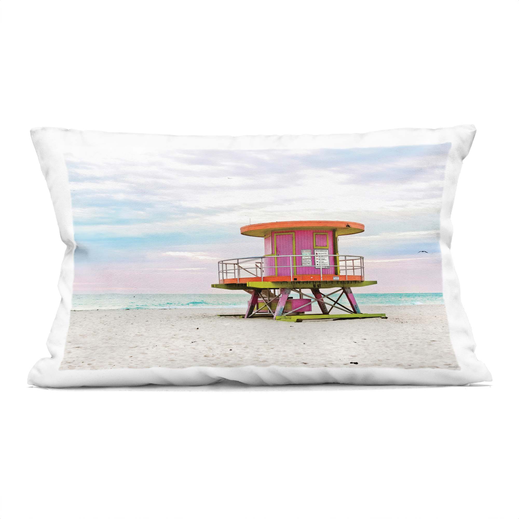 Stupell Industries PLP-171-RCW-14X20 Lifeguard Hut with Pastel Sky Decorative Printed Pillow Design by Seven Trees Design