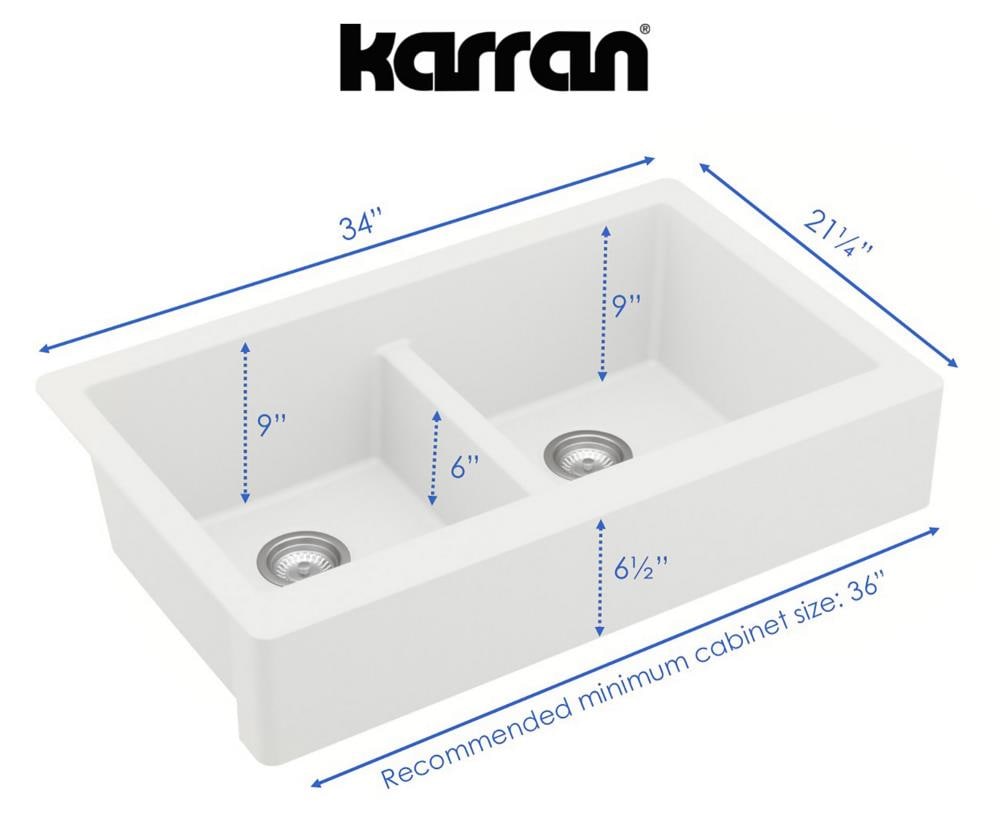 Karran Farmhouse Apron Front 34 In X 2125 In White Quartz Double Equal Bowl Retrofit Kitchen 2493