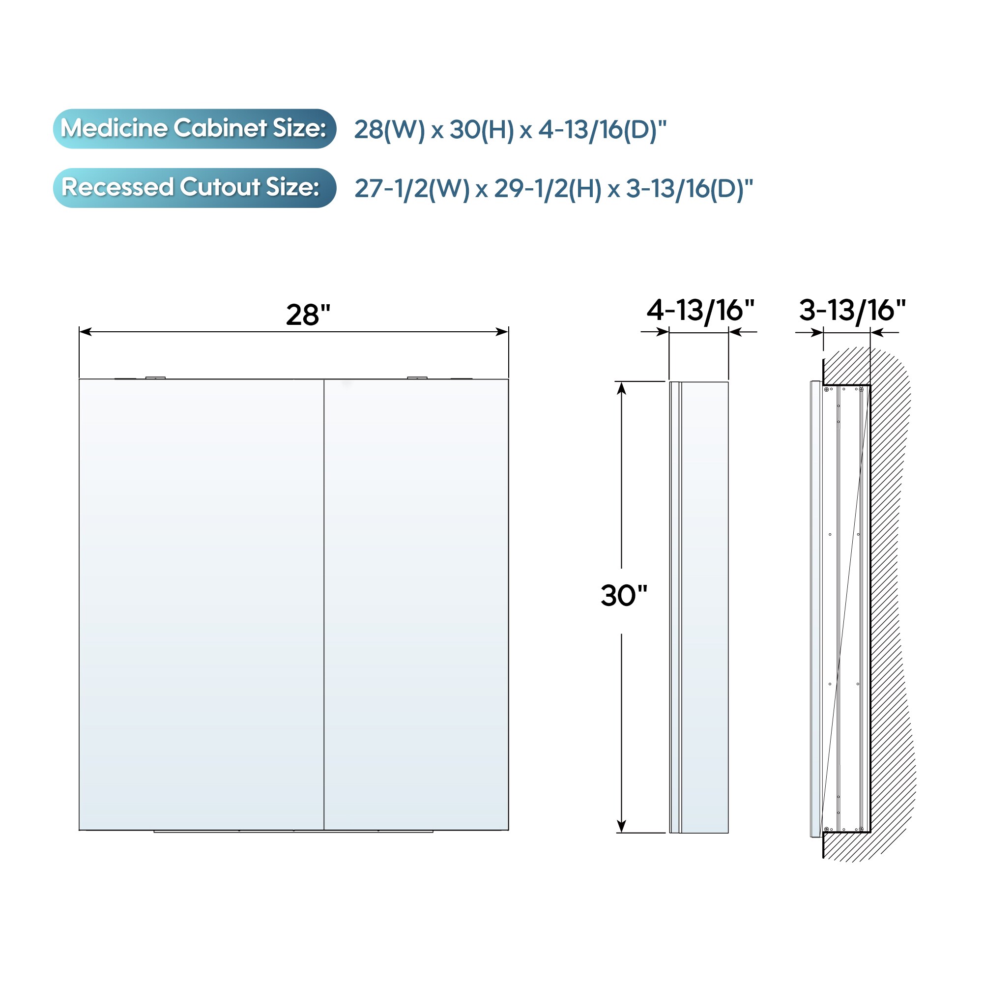 WELLFOR EX-3-6028BL Bathroom-Medicine-Cabinets - View #10
