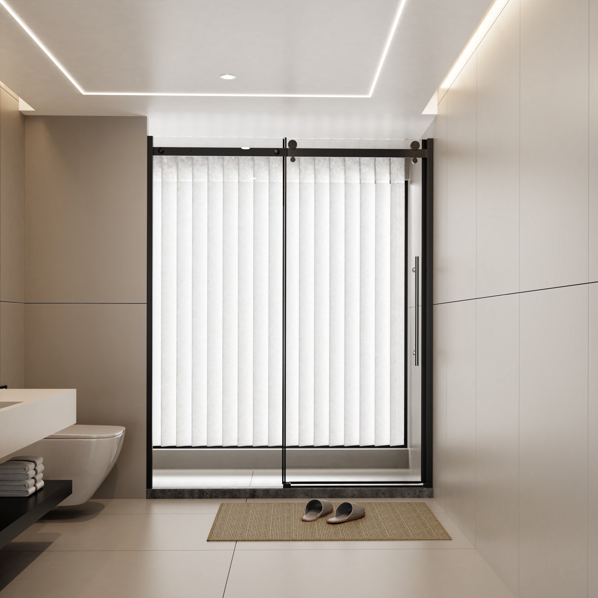 Cuschoice  60 in. W x 72 in. H Black Semi-Semi-Frameless Single Sliding Shower Door 1/4 in Clear Glass Zinc Rail Waterproof Reversible