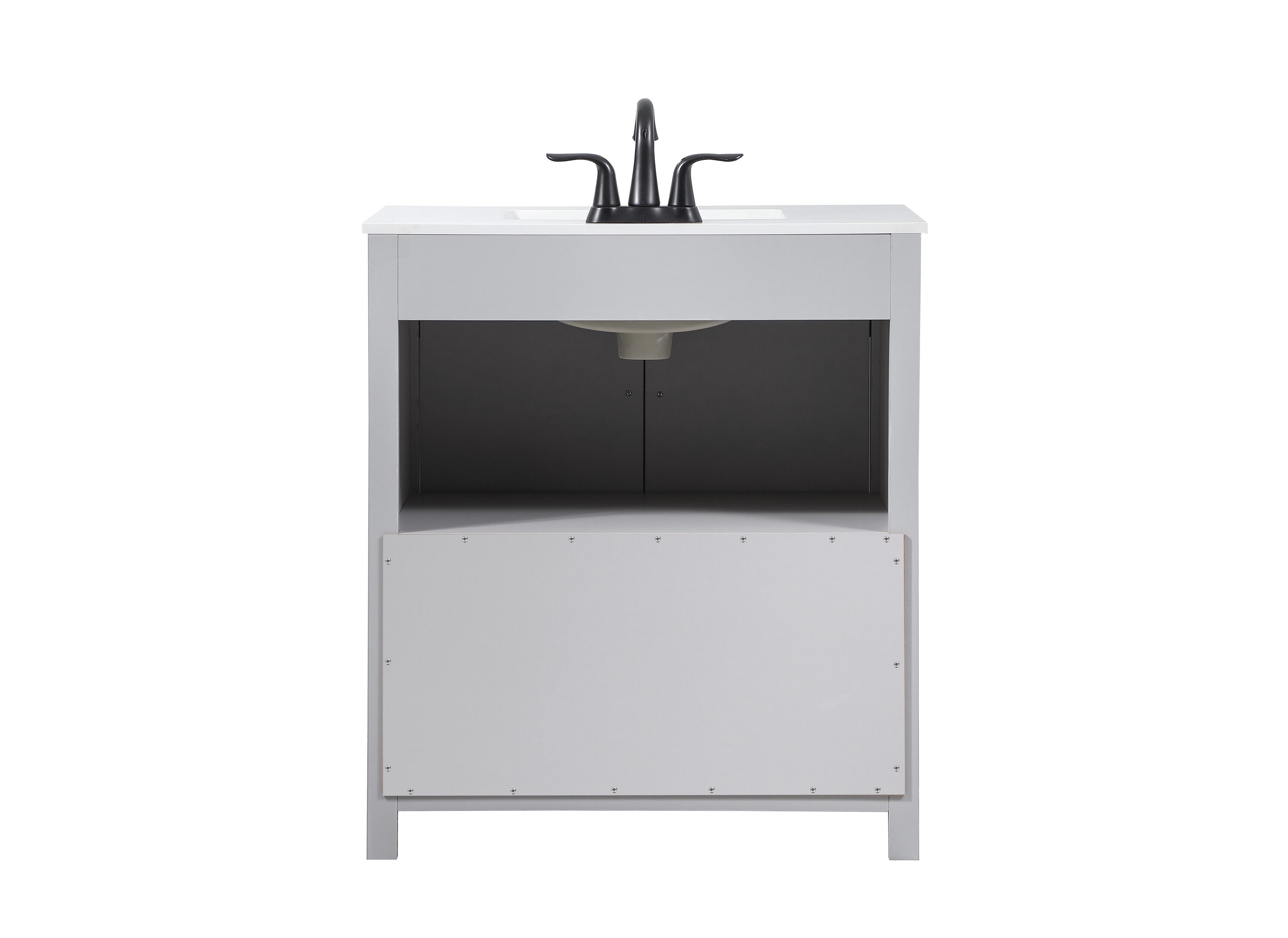 Elegant Decor HF270690GR 30-in Grey Undermount Single Sink Bathroom Vanity with Ivory White Engineered Marble Top