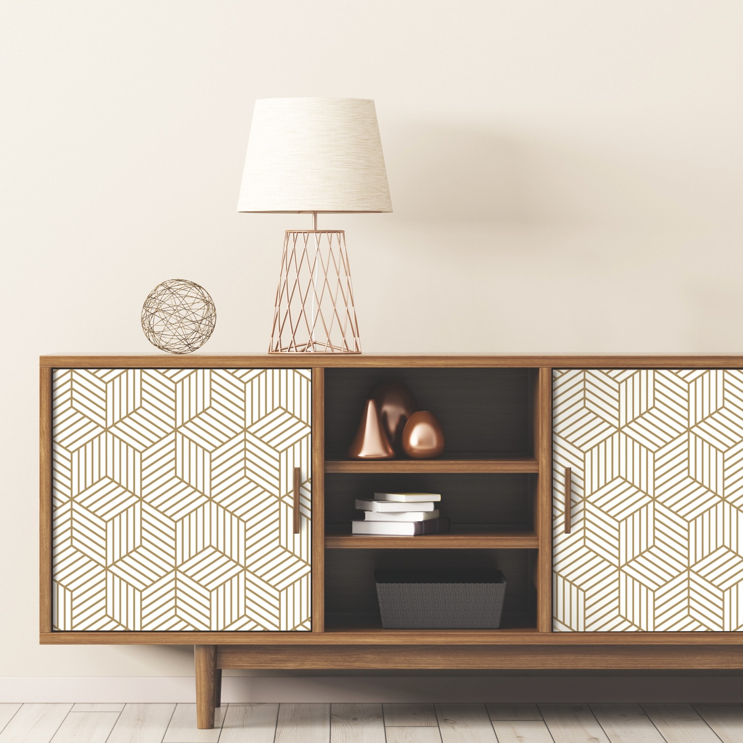 White and Gold Geometric Vinyl Peel and Stick Wallpaper Roll