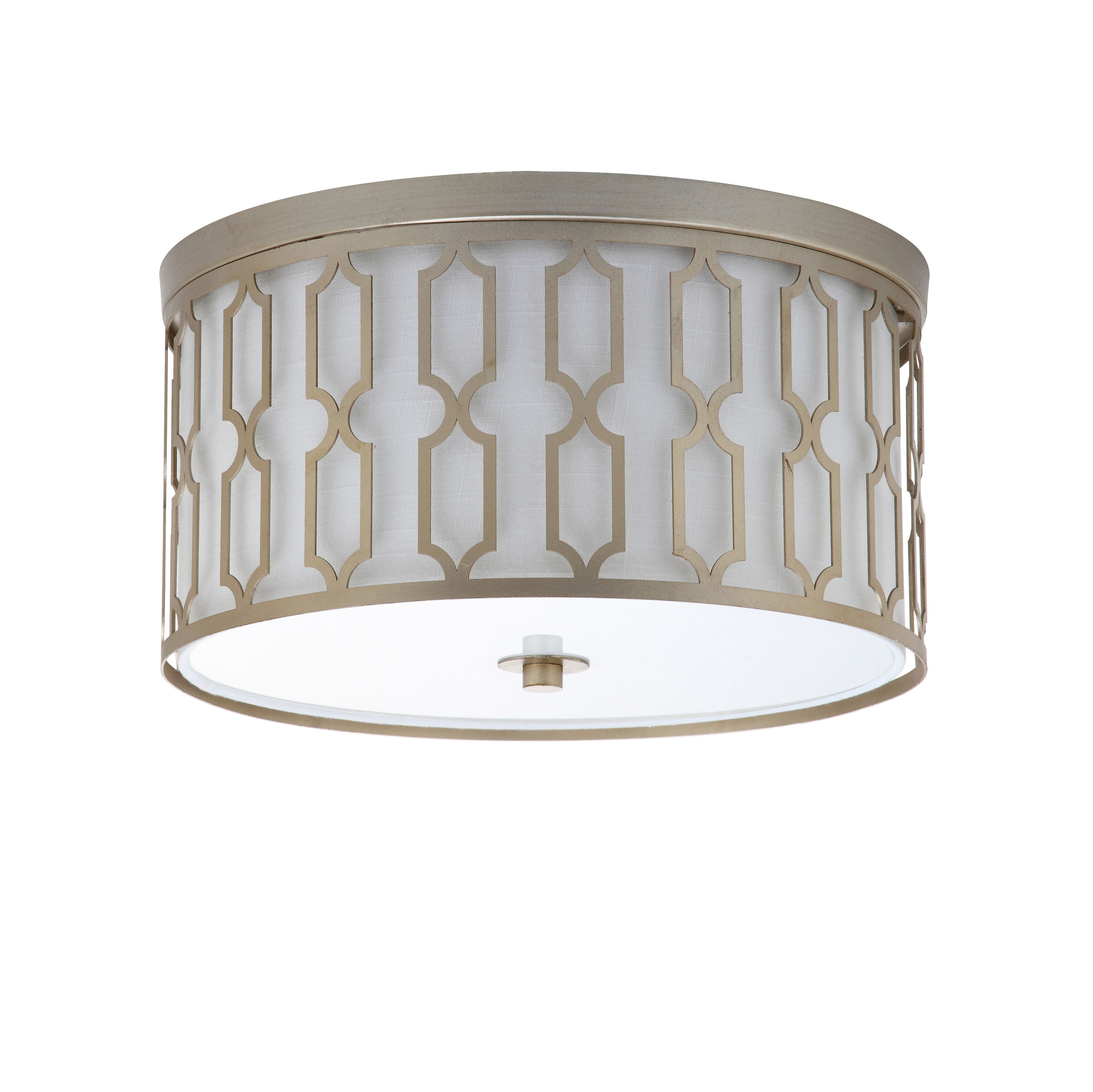 Soft Gold Geometric 3-Light LED Flush Mount with White Linen Shade