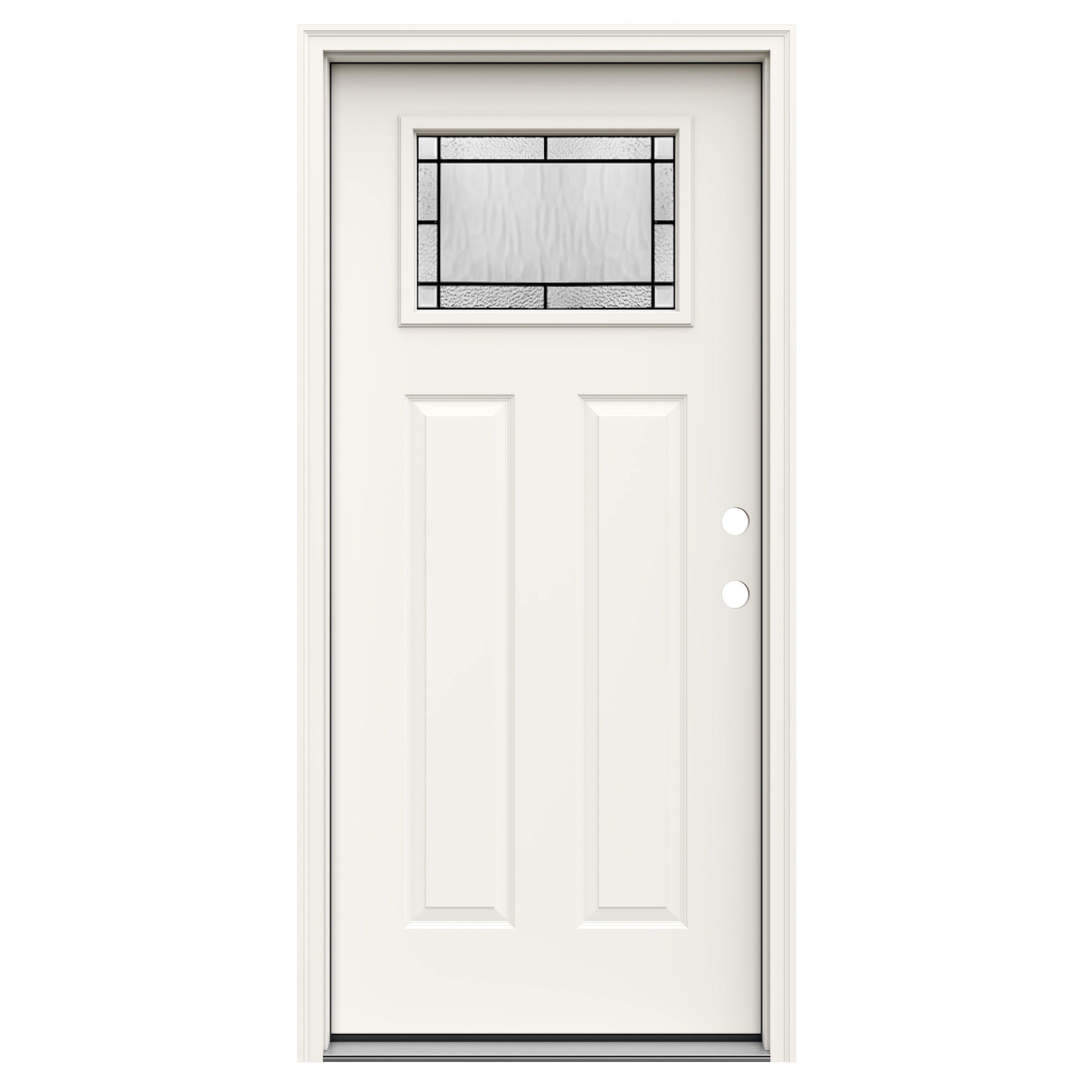 JELD-WEN JWPRO230200981 Wendover 36-in x 80-in x 4-9/16-in Steel 1/4 lite Left-hand inswing Primed Prehung Front Door with Brickmould Insulating core