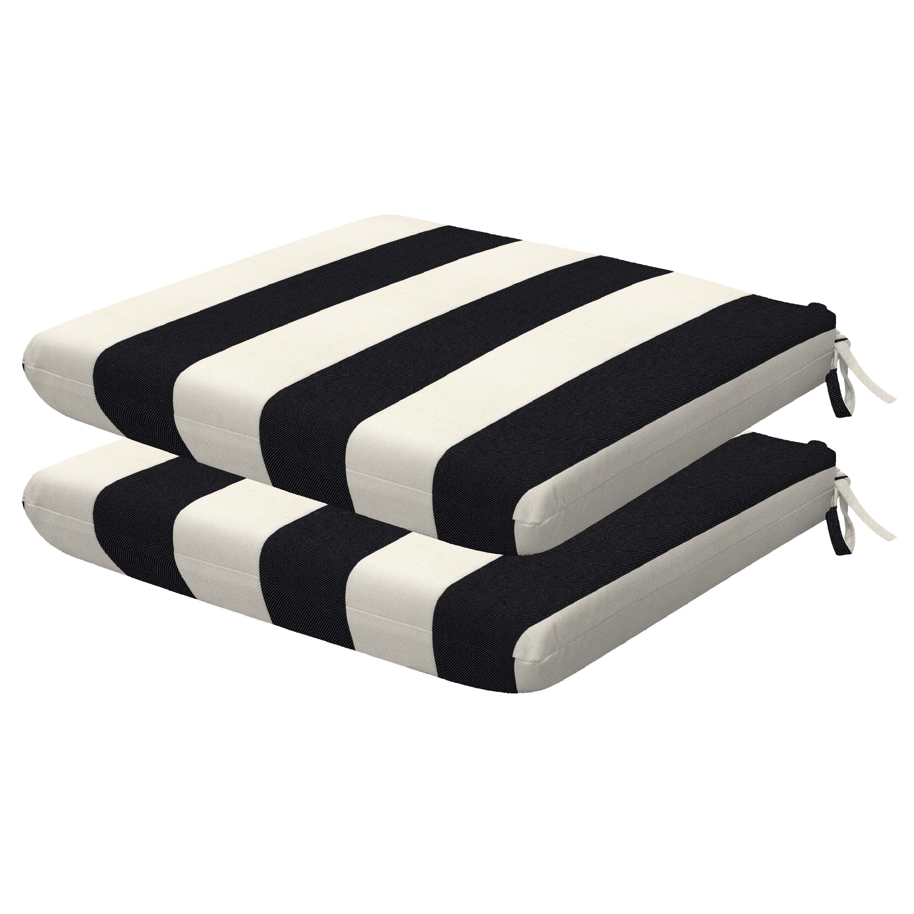 3i Products 21313S-201A164 17.5-in x 18-in 2 -Piece Cabana Stripe Black Ivory Patio chair cushion