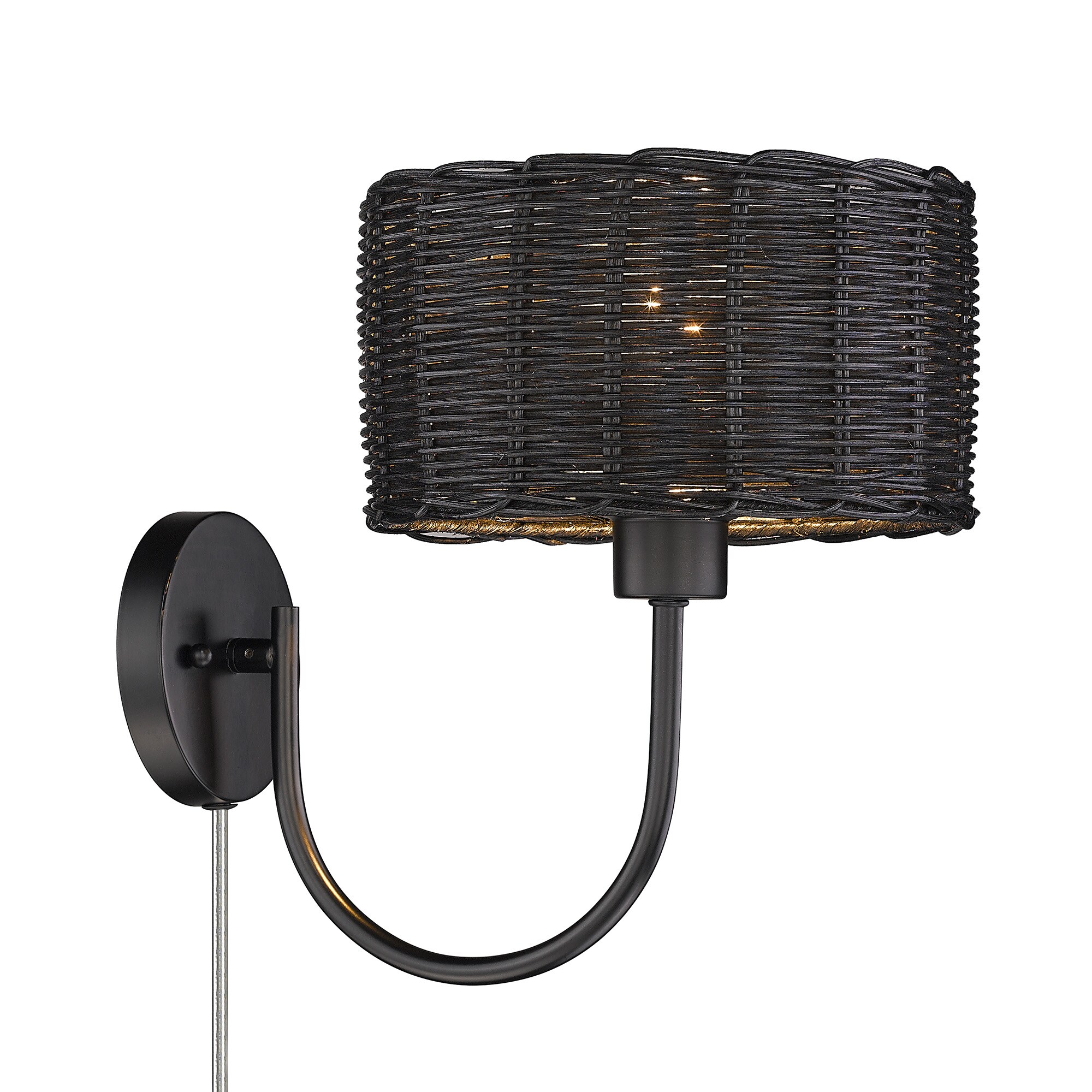 Matte Black Wicker and Steel Wall Sconce