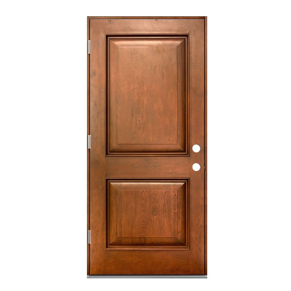 JELD-WEN LOWOLJW232600023 36-in x 80-in x 4-9/16-in Fiberglass No glass Right-hand outswing Cashmere Stained Prehung Front Door Insulating core