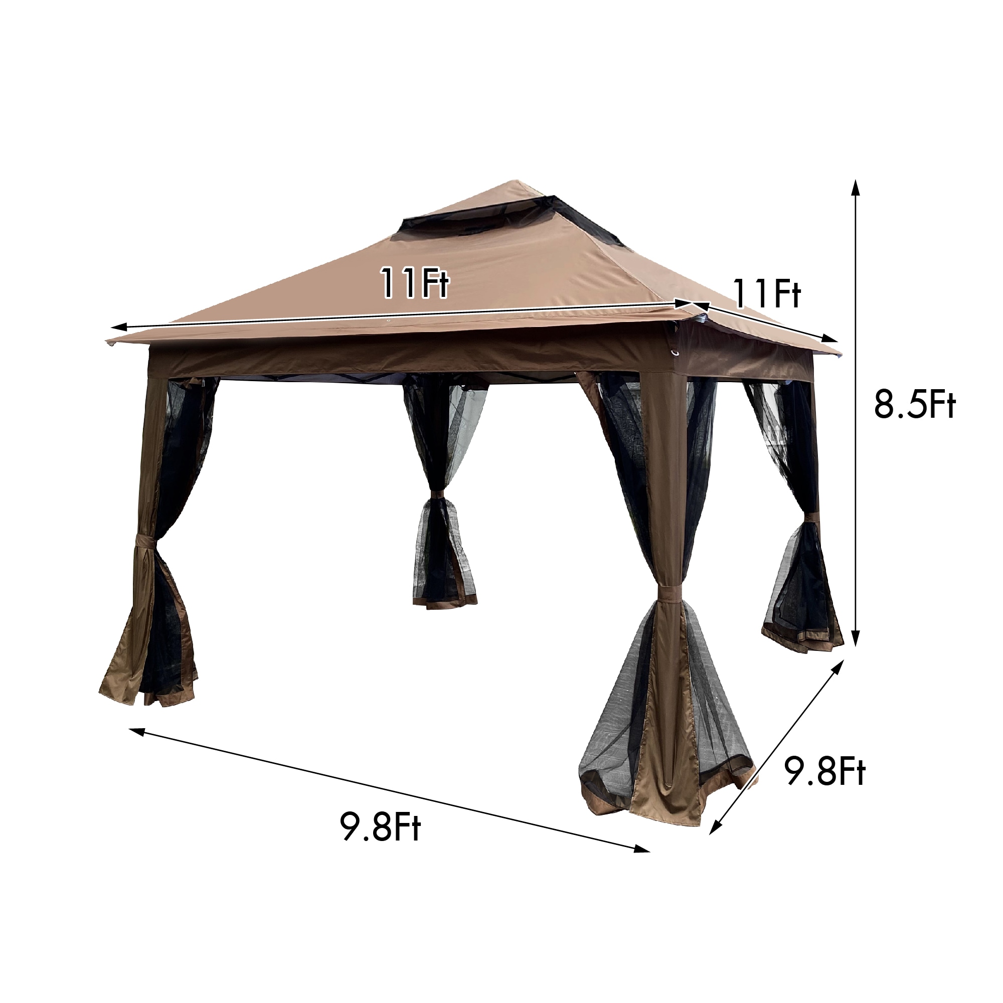 BABOOM 11-ft x 11-ft Patio Gazebo Square Chocolate Metal Polyester Roof ...