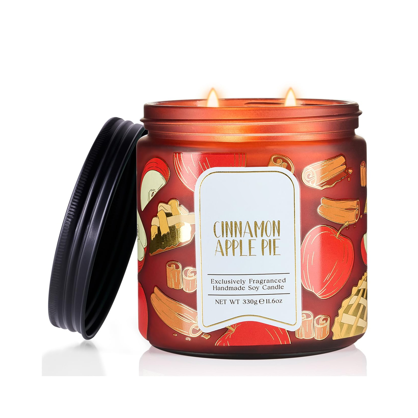 Afoxsos 11.6oz Soy Wax Cinnamon Apple Scented Candle 70 Hour Long Lasting Burn Dual Wick Clean Even Melt for Kitchen Dining Room Fall Winter Decor 1 Piece