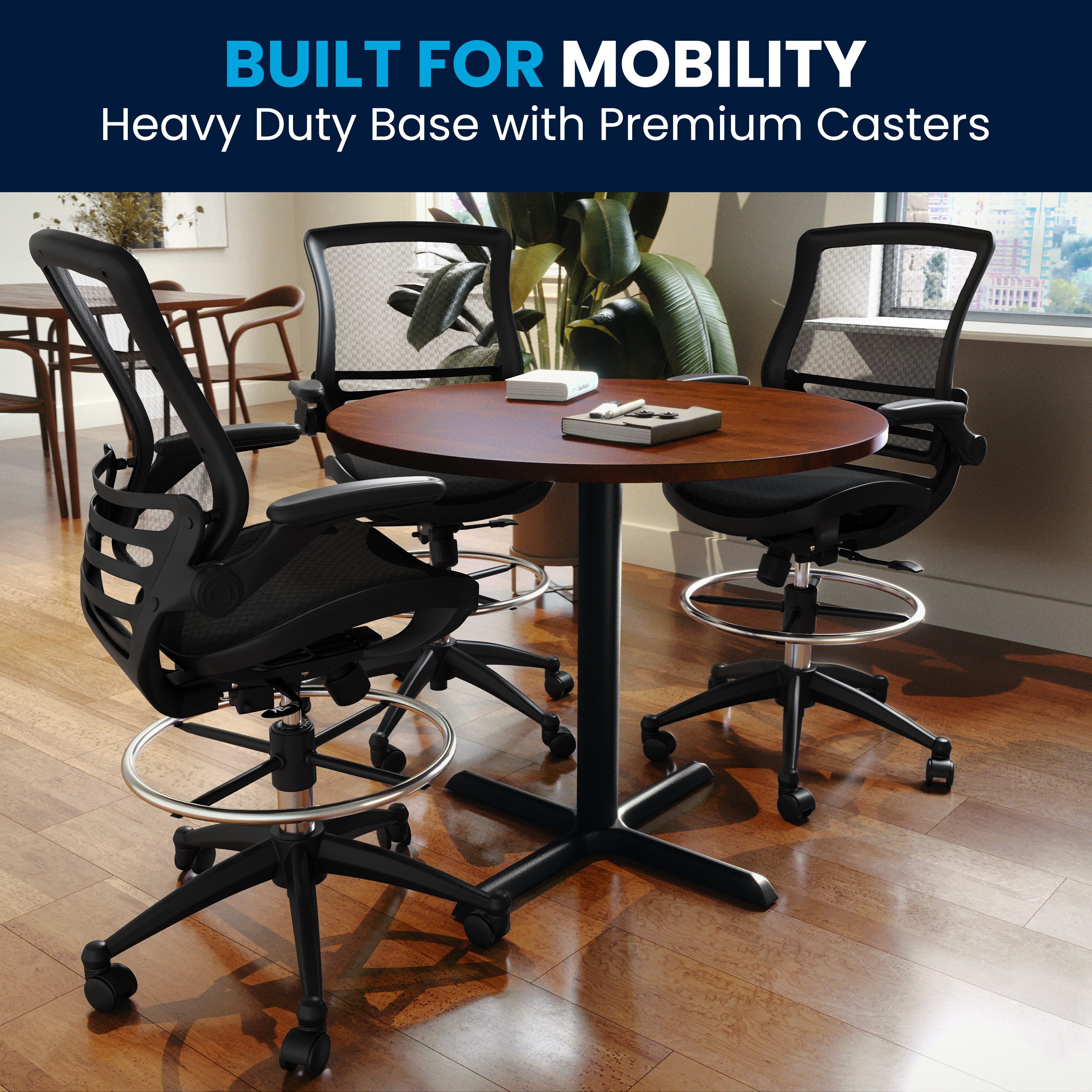 ErgoDraft Plus Black Mesh Drafting Chair with Adjustable Arms and Foot Ring