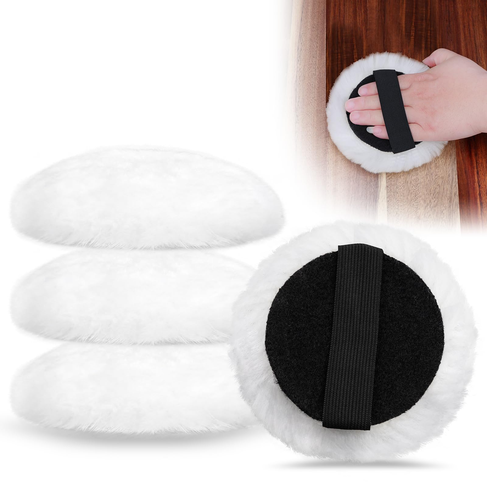 KHKFY KHKFY 4 pcs Lambswool Stain Applicator Pads 4 inch for Wood Furniture Floors Reusable Wax Staining Pads for Buffing Polishing Cleaning Oil Water