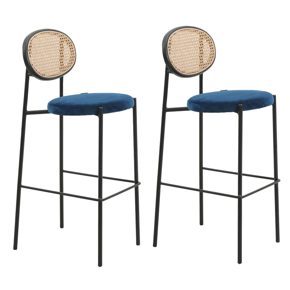 Leisuremod BG3465913 Euston Modern Wicker Bar Stool With Black Steel Frame Set of 2