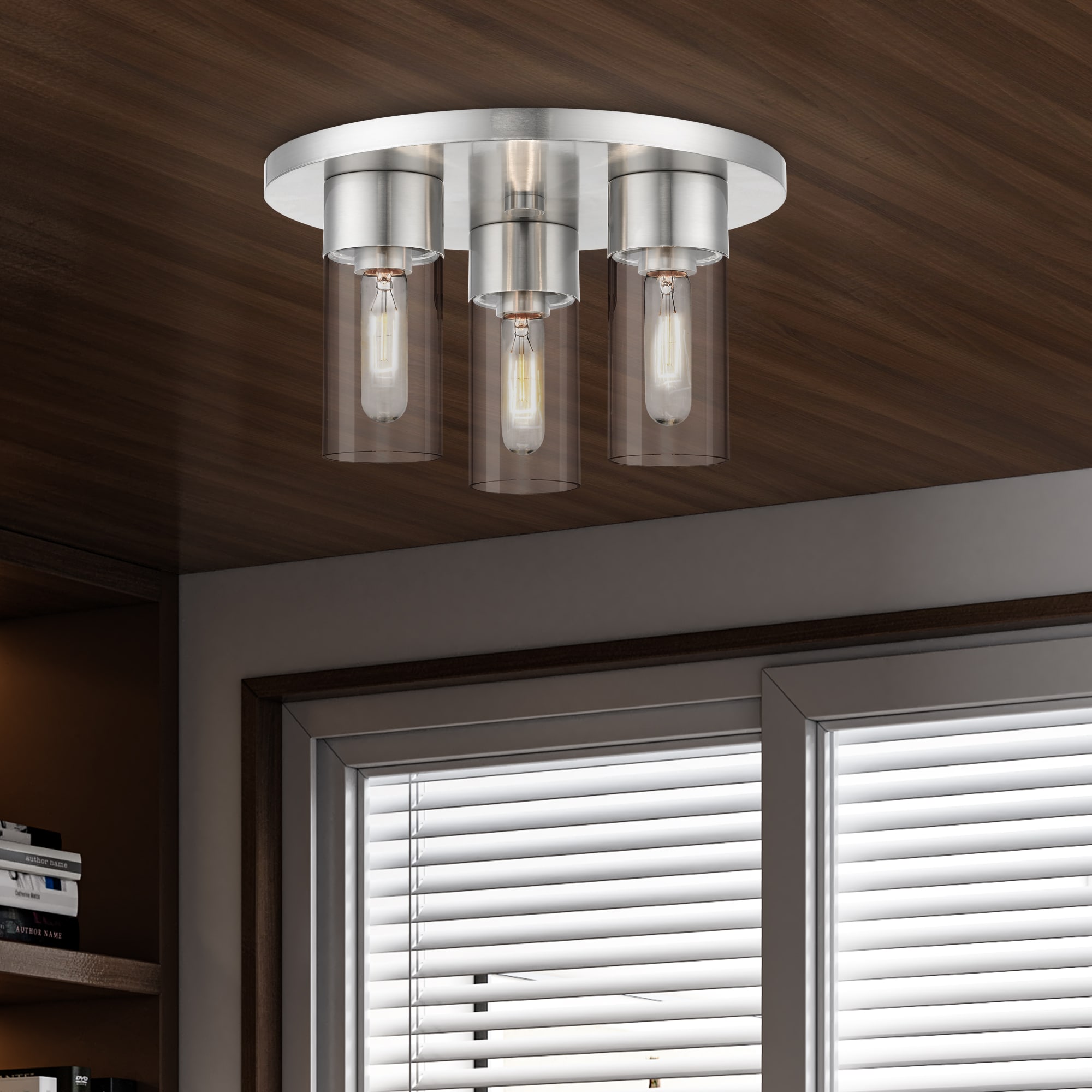 Sleek Brushed Nickel 3-Light Flush Mount with Clear Glass