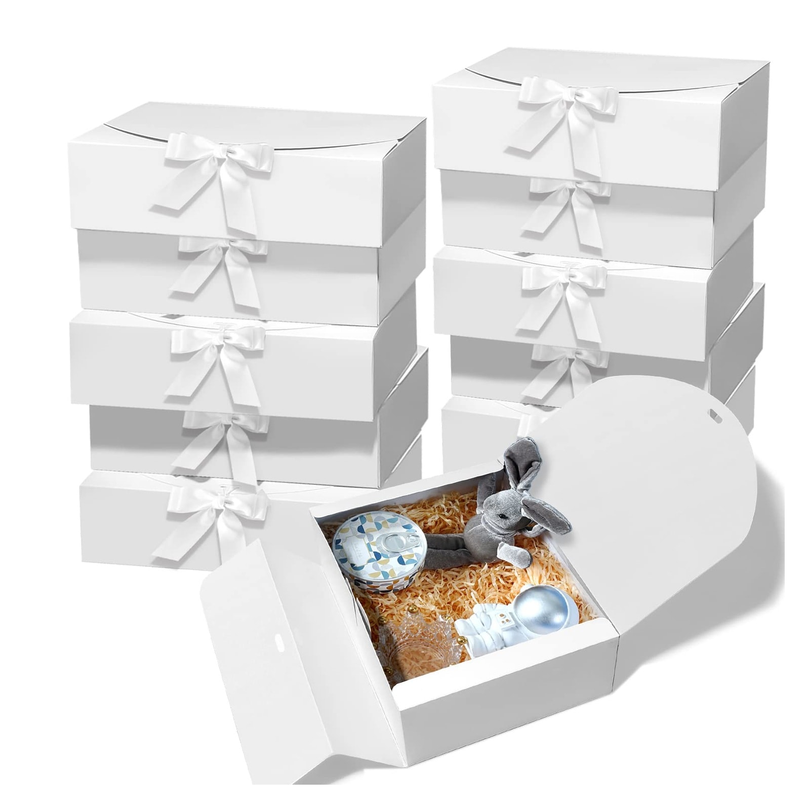 Phewnyzo  10 pcs White Gift Boxes with Lids Kraft Paper 10 Point 6 x 7 Point 8 x 3 Point 1 Inch Ribbon Bridesmaid Proposal Box for Wedding