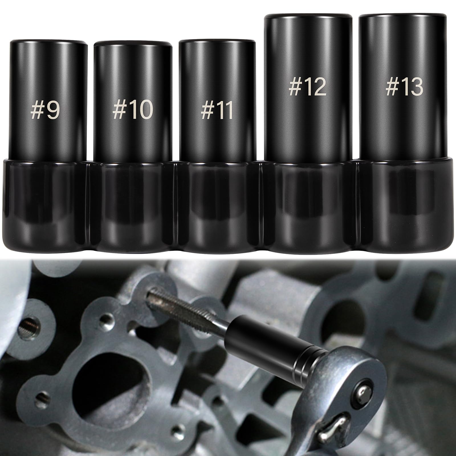 KIWDZFU  Tap Socket Set Five Piece Fits 5 eighths 11 sixteenths 3 fourths 7 eighths 1 inch Taps Half Inch Drive Adapter for Larger Standard Taps