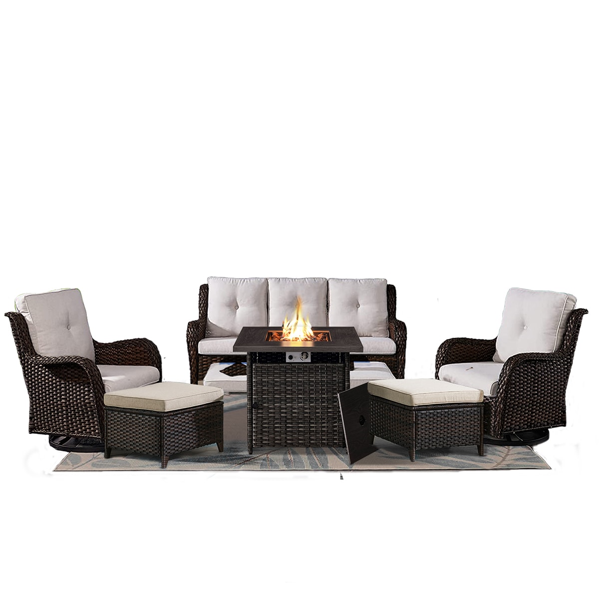 Rilyson FS013014023098-2 6 -Piece Wicker Patio Sofa Conversation Set with Off-white Cushions