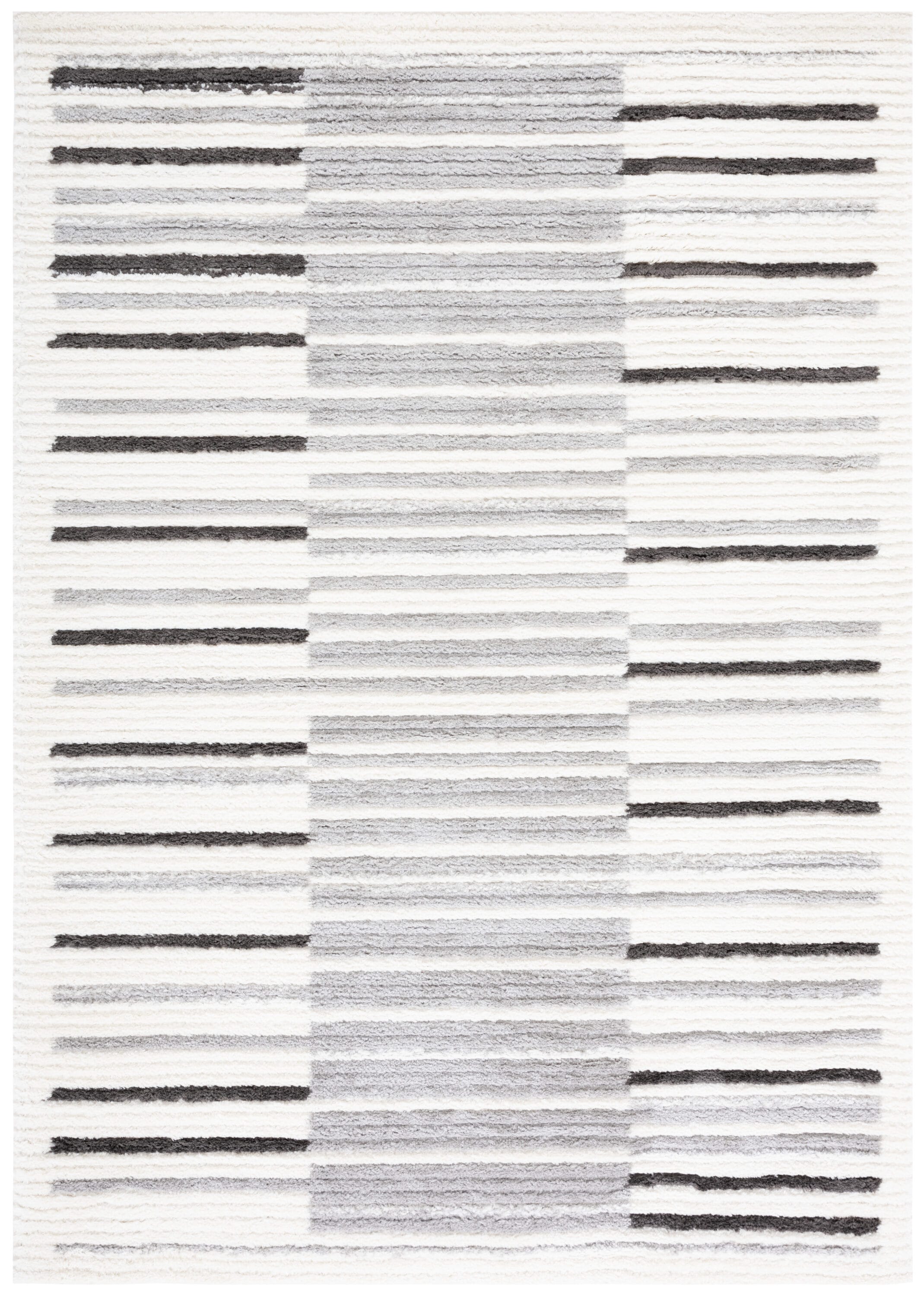 Ivory and Gray Hand-Knotted Synthetic Rectangular Rug