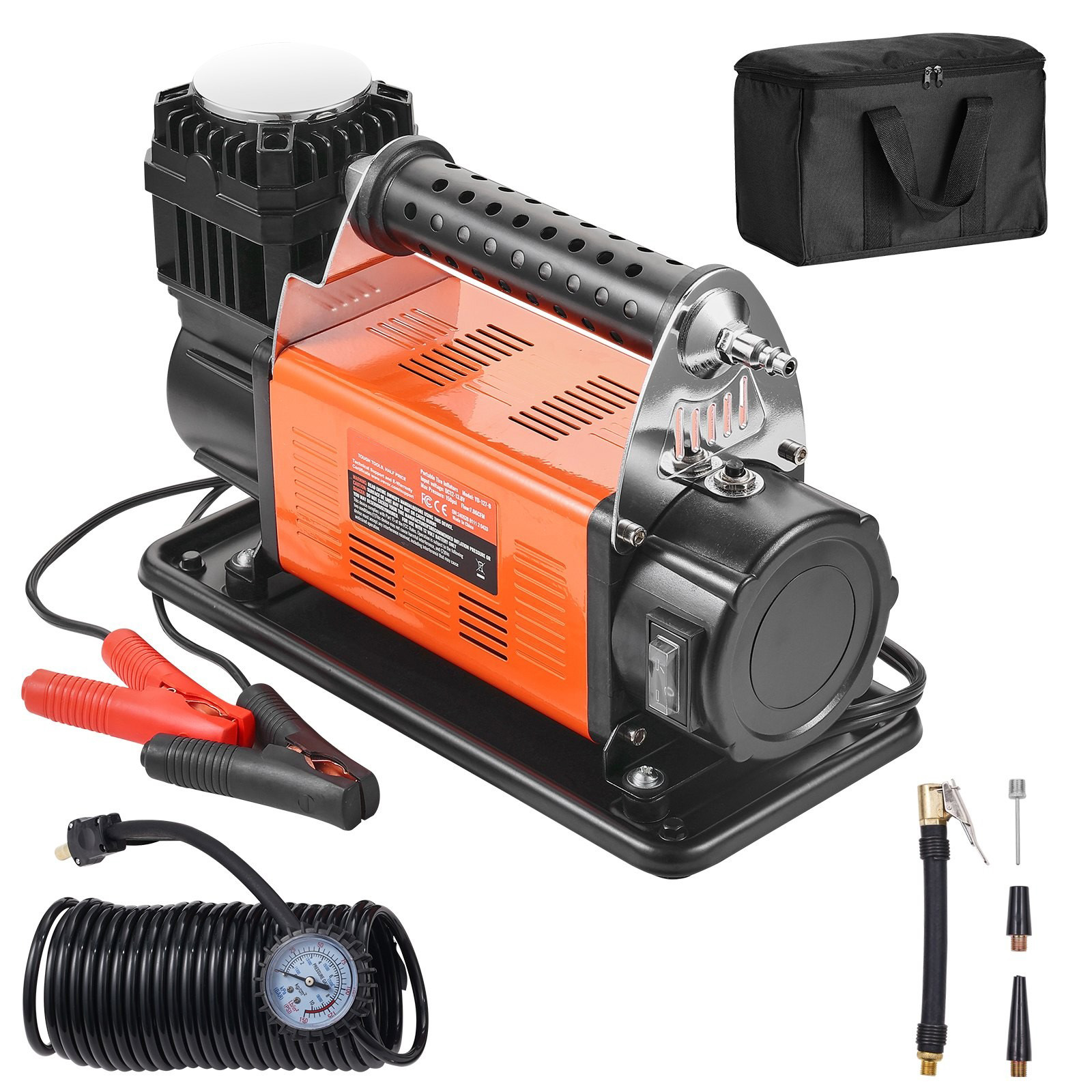 SUGIFT 12V Portable Tire Inflator 150 PSI Heavy Duty Air Compressor 7.06 CFM Offroad Air Pump with 26-ft Hose 6.5-ft Cord Pressure Gauge for Car SUV RV Truck