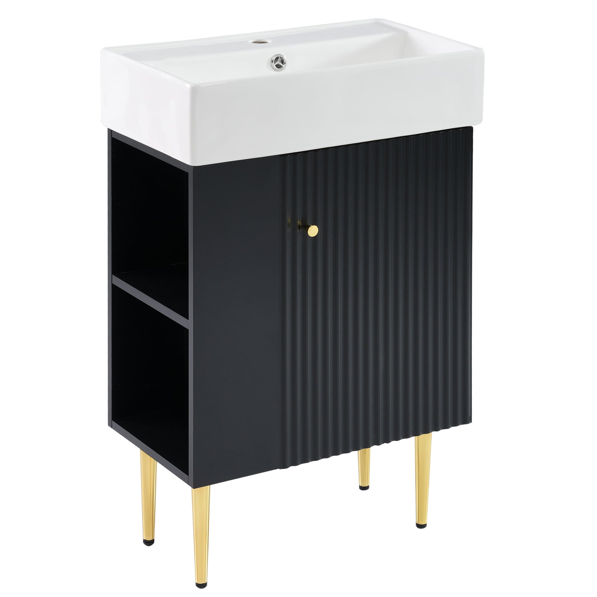 Qualler  21.6 Inch Bathroom Vanity with Single Ceramic Sink and Left Side Storage - Black