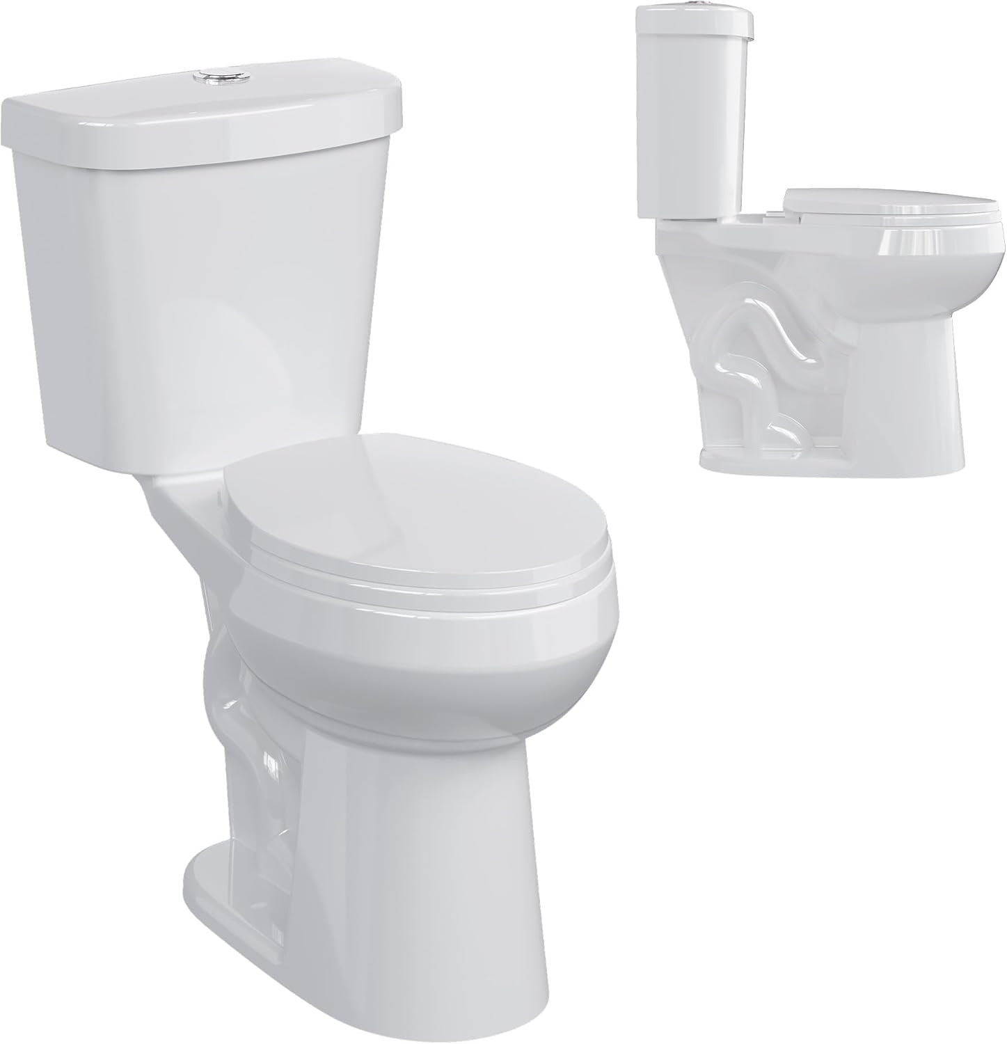 Qeetex PD-PHO-143UHFR7 Two-Piece Toilet-Round Bowl-19in ADA Compliant Comfort Height-Dual Flush-Water Efficient-Slow Close Seat