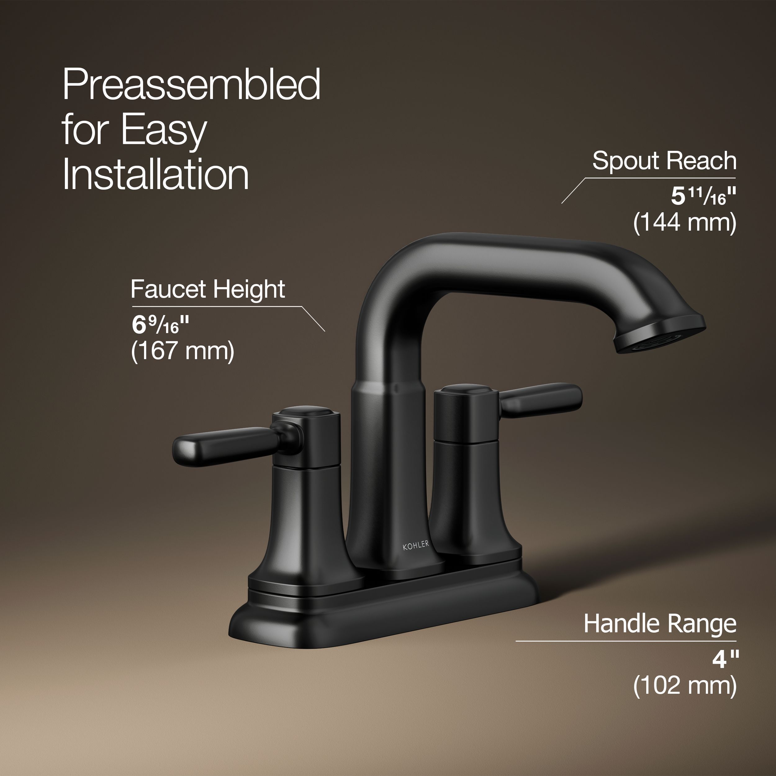 KOHLER Ealing Matte Black 4-in centerset 2-Handle WaterSense