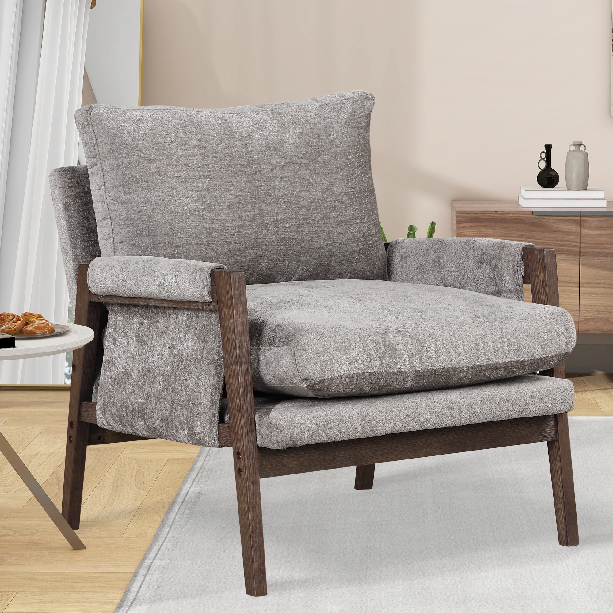 Nestfair FSC654E Modern Gray Velvet Accent Chair