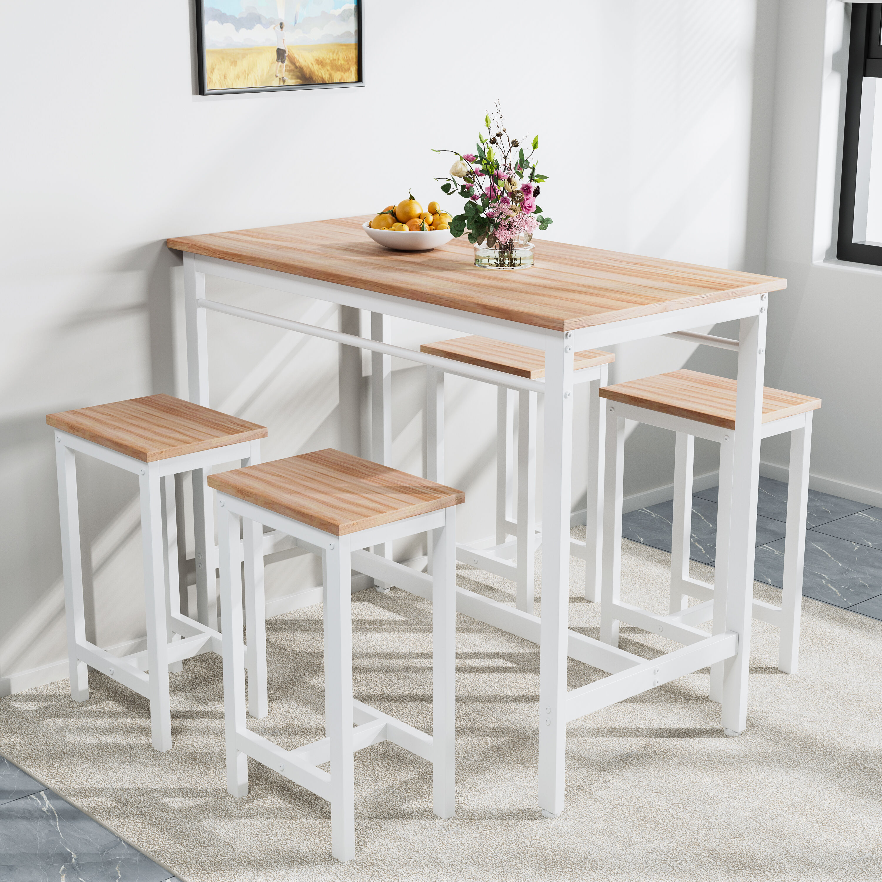 oak white Contemporary/Modern Dining Room Set with Rectangular Table ( Seats 4 ) | - Fun Orange FUNS3DS15