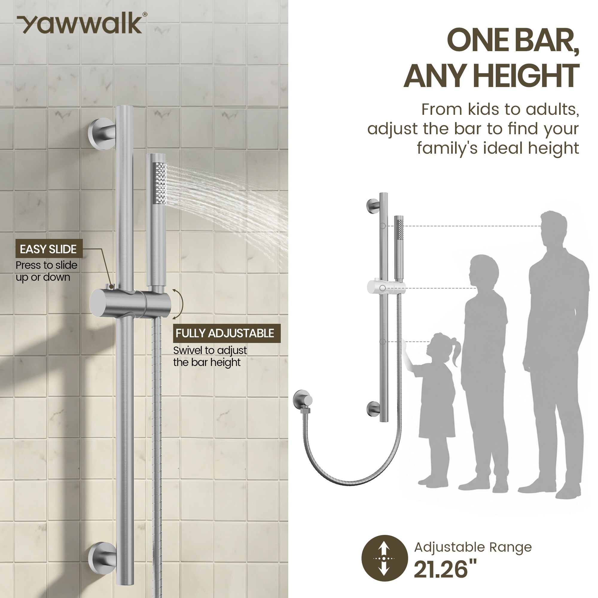 YAWWALK Swivel Head Wall Mounted Rainfall Shower Faucet System with 26 ...