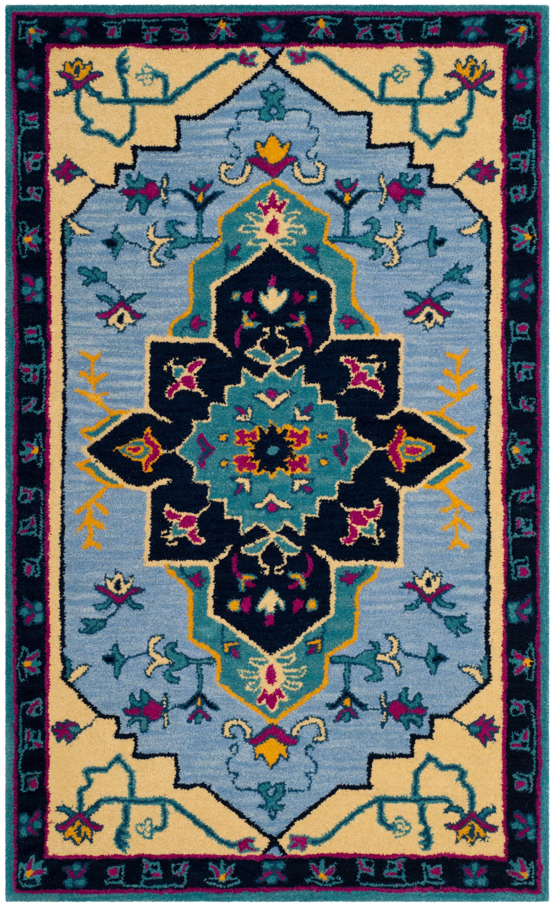 Safavieh BLG506B-3 Bellagio Palma 3 x 5 (ft) Tufted Wool Light Blue/Multi Rectangular Indoor Floral/Botanical Farmhouse/Cottage Throw rug