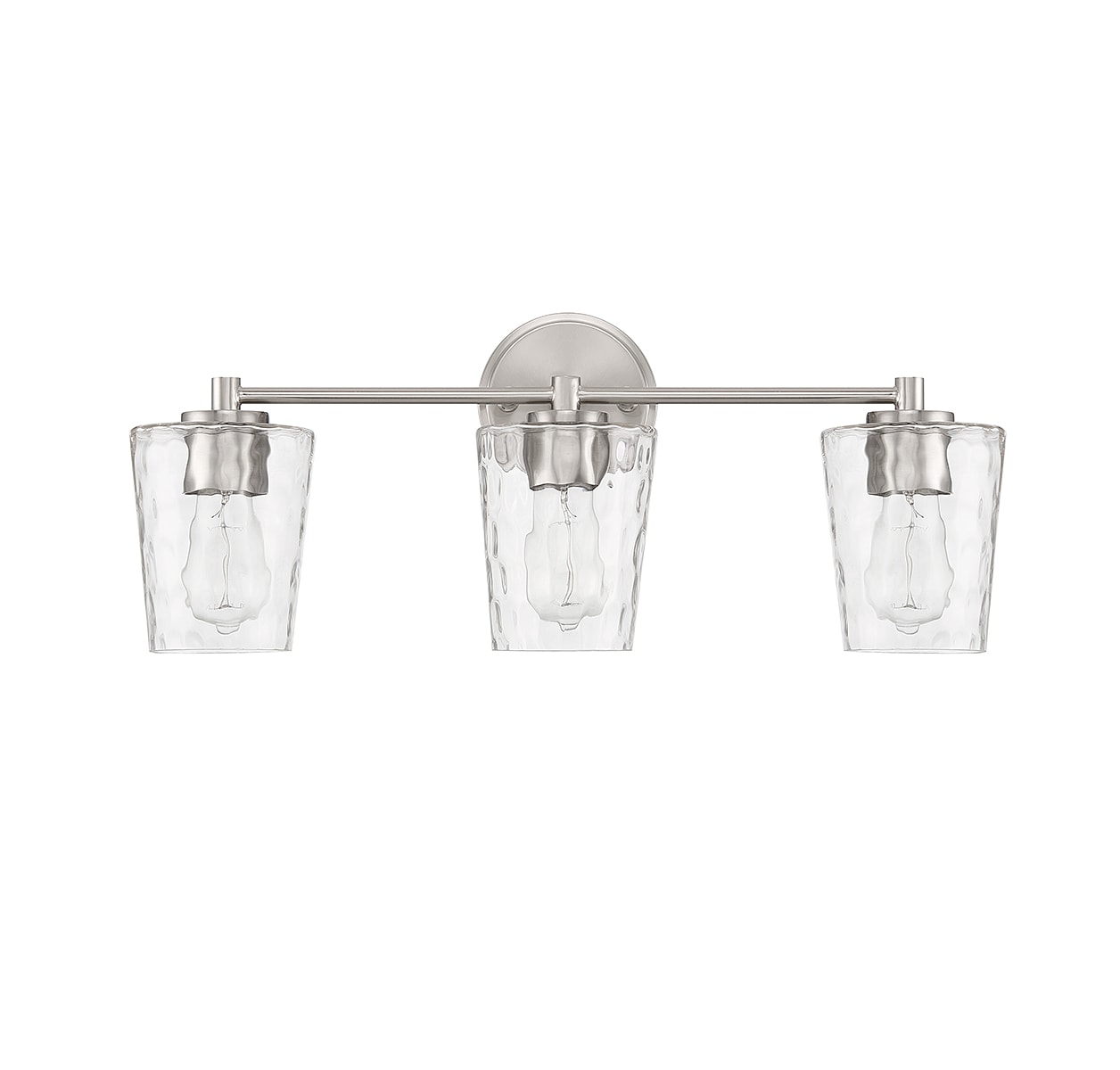 Satin Nickel 3-Light Vanity with Clear Hammered Glass Shades