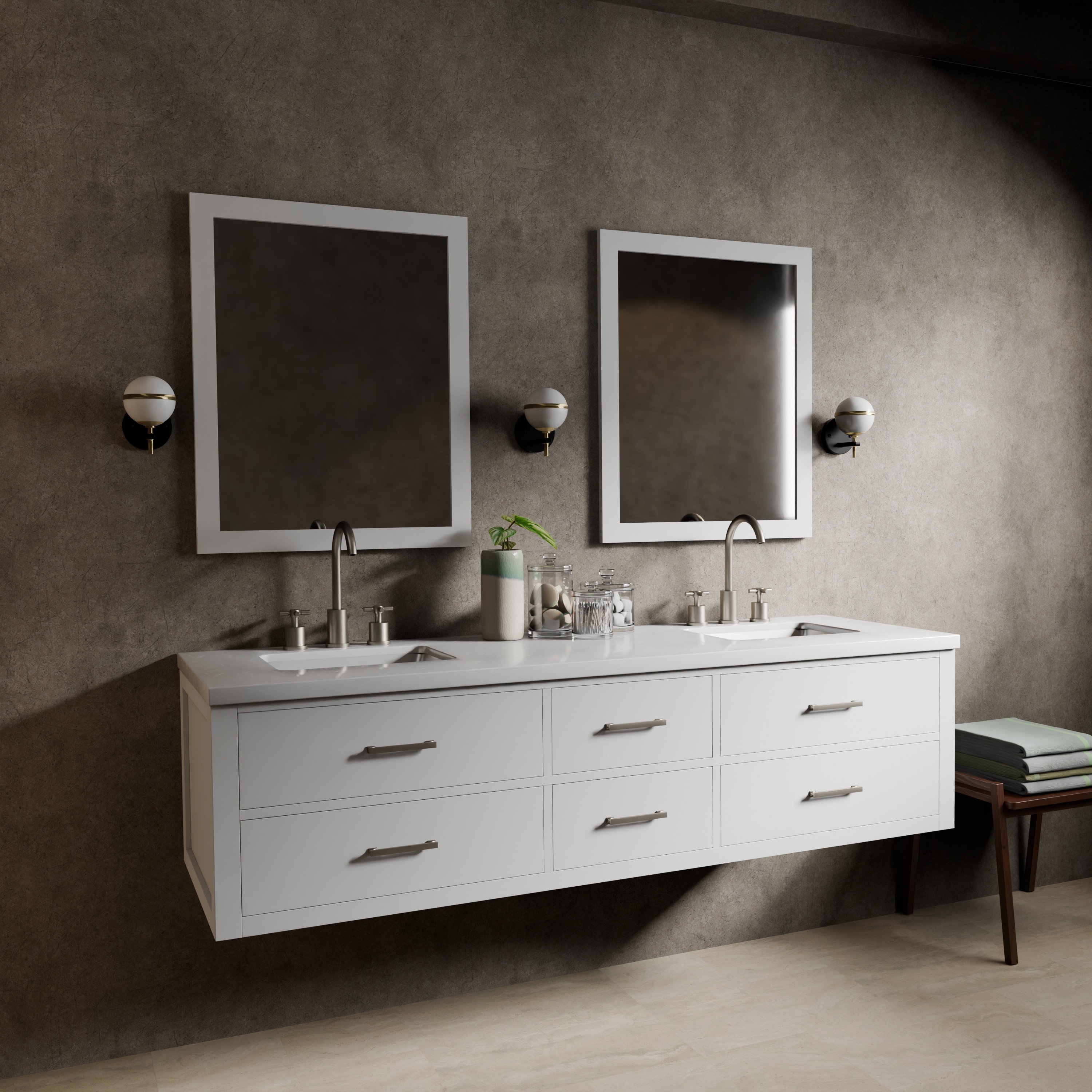 Lexora LVSO72DA200 Southold 72-in White Undermount Double Sink Floating Bathroom Vanity with White Quartz Top