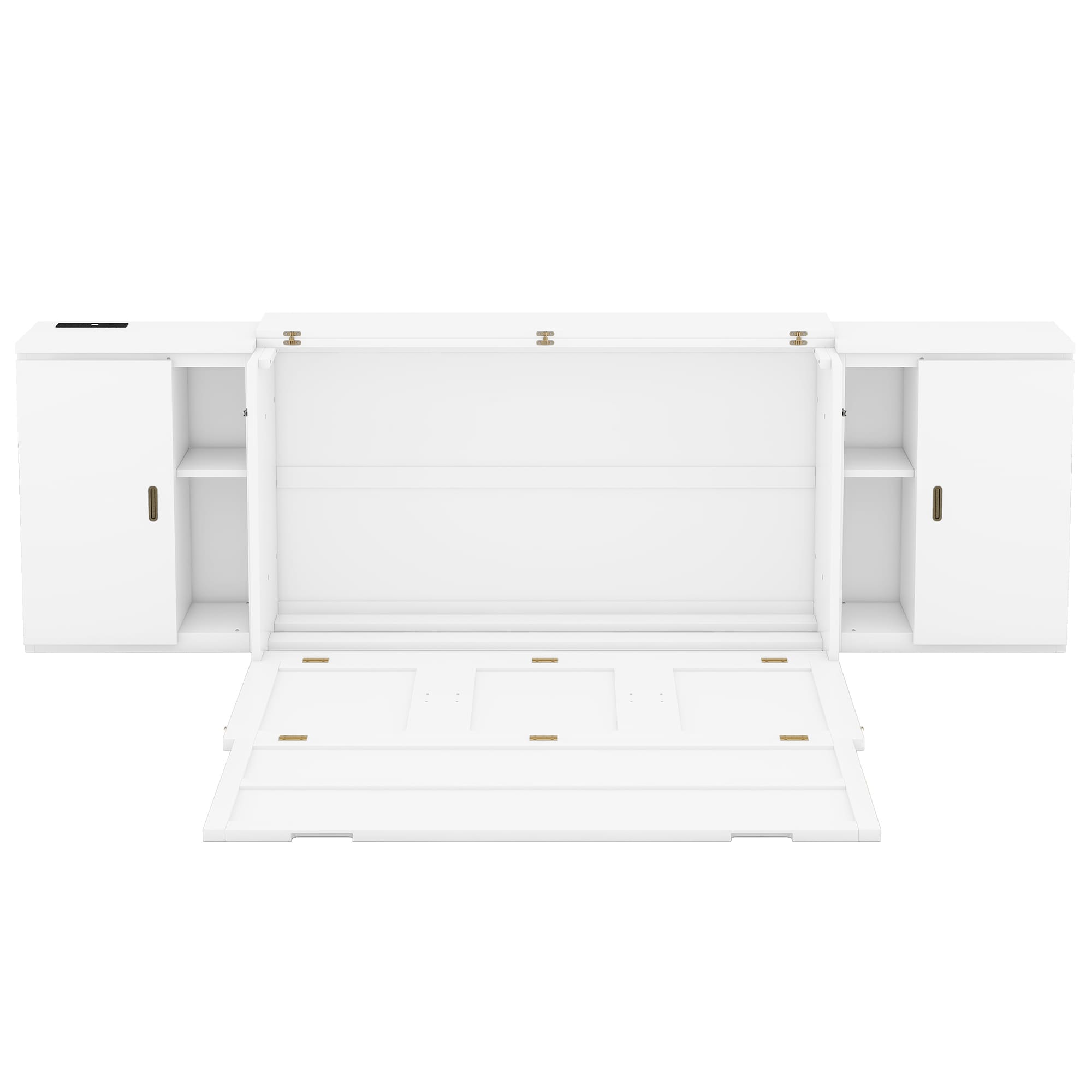 Nestfair FMB0570K White Queen Wood Murphy Bed with Storage