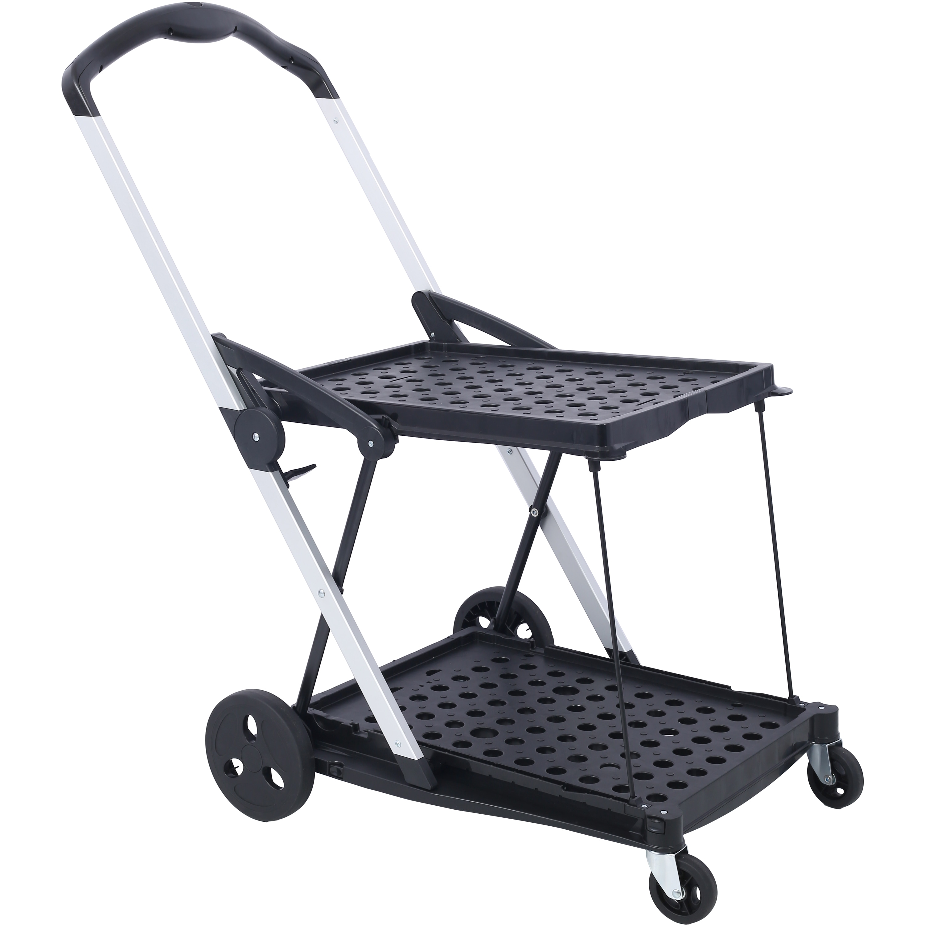 Tatayosi P-DJ-P145340 Black 2-Tier Collapsible Utility Cart Multi Use Functional Collapsible Shopping Carts with Baskets