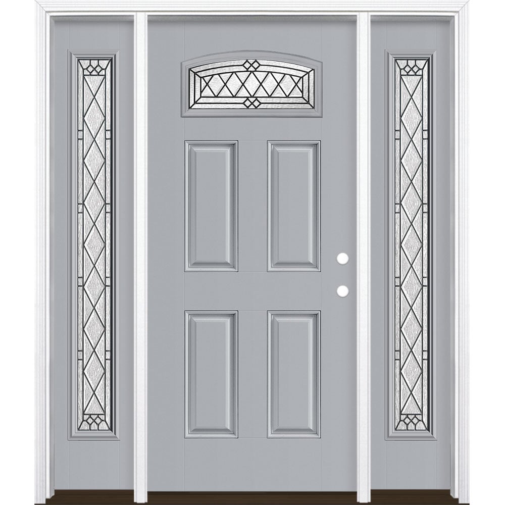 Masonite 3350096 Alston 64-in x 80-in x 4-9/16-in Fiberglass 1/4 lite Left-hand inswing Infinity Gray Painted Prehung Front Door with Sidelights with Brickmould Insulating core