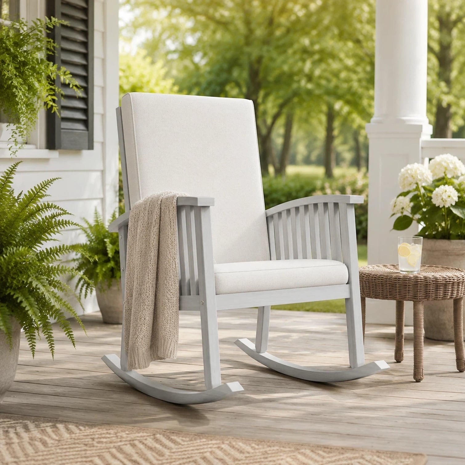 FlowLuxe Patio Seating - Patio Rocking Chair with Warm Beige Cushion ...