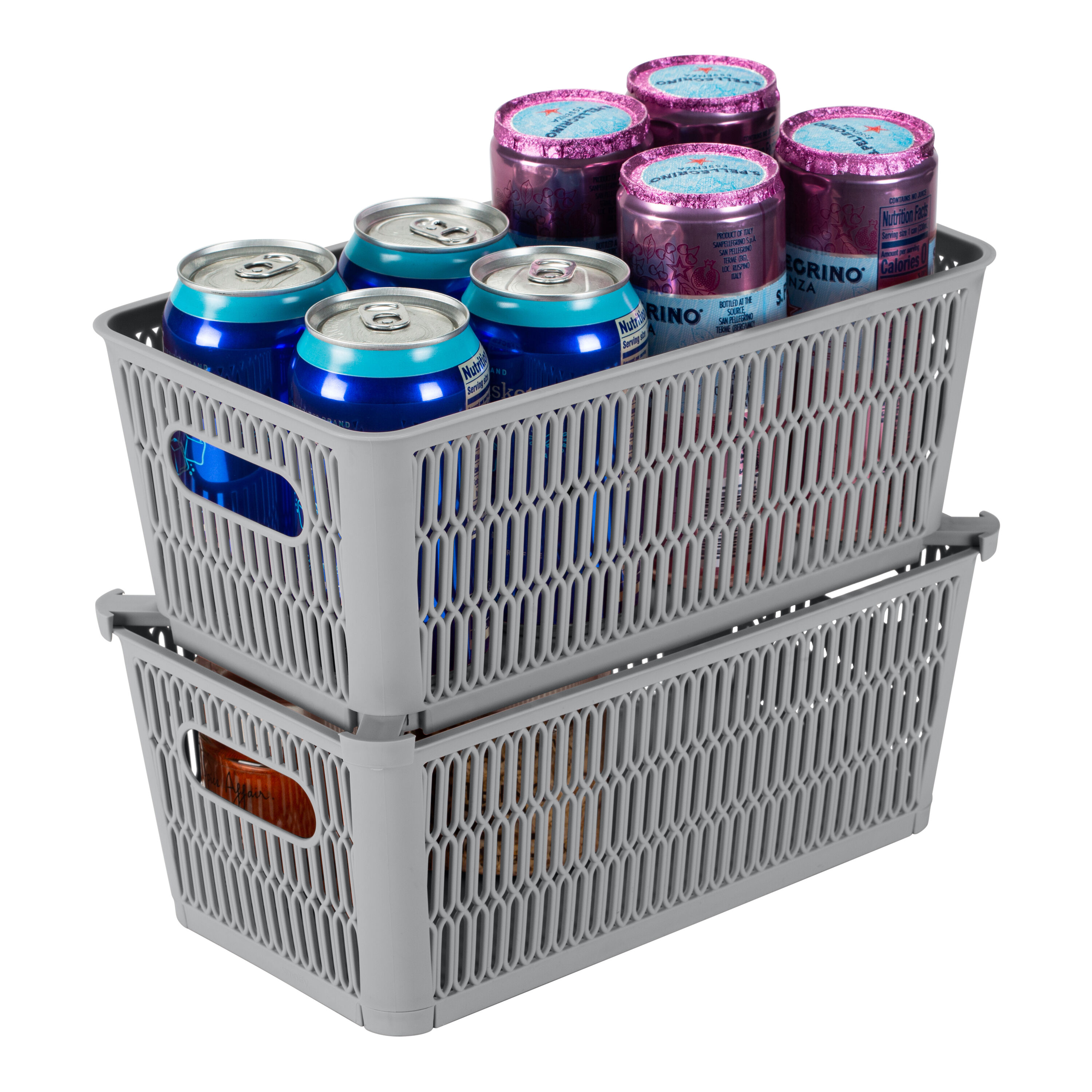 Small Gray Stackable Plastic Storage Tote Baskets, Set of 2