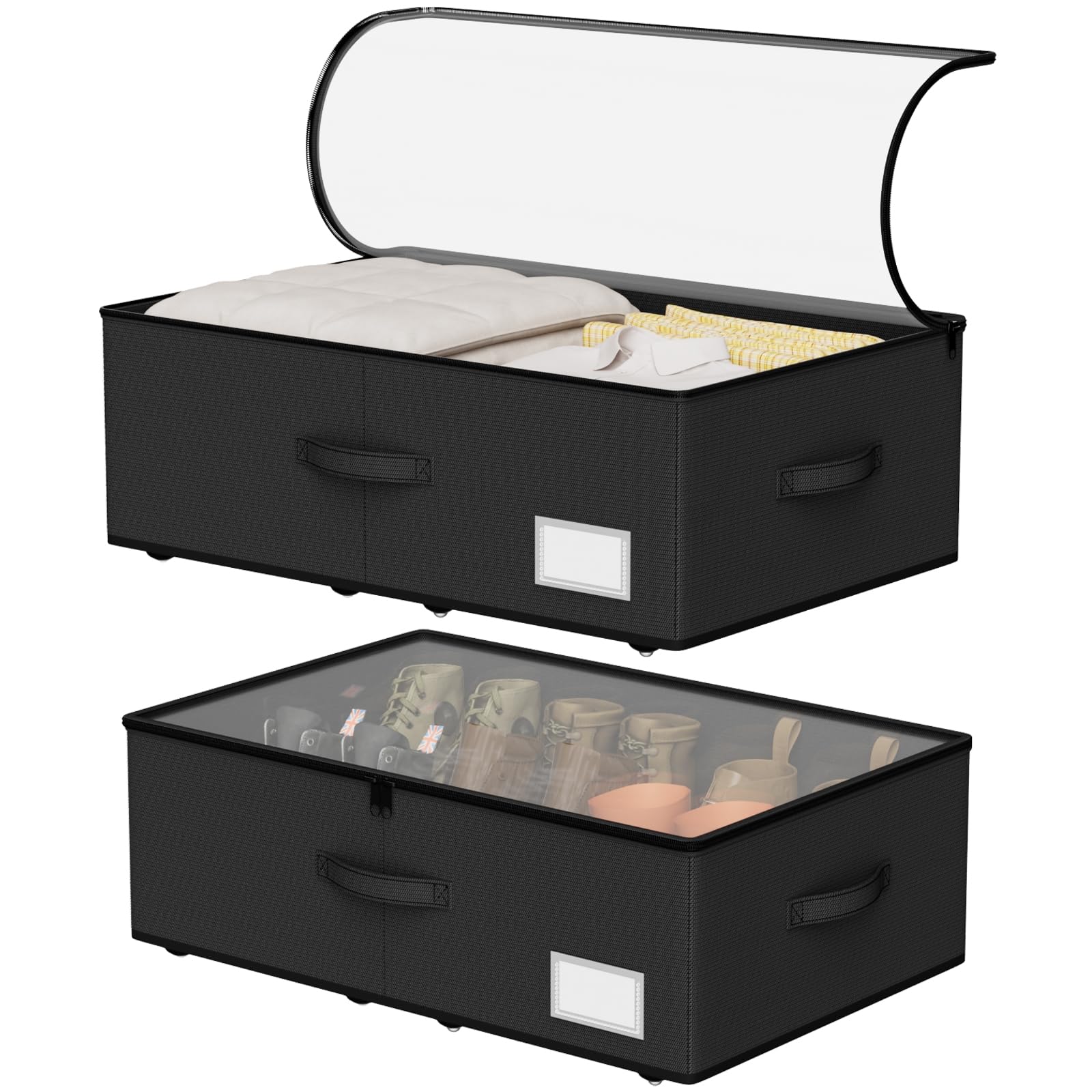 Misopily Under Bed Storage with Wheels 24.4 in L x 16.4 in W x 9.5 in H 66L Capacity 2 Pack Black Rolling Underbed Organizer for Shoes Clothes Bedding