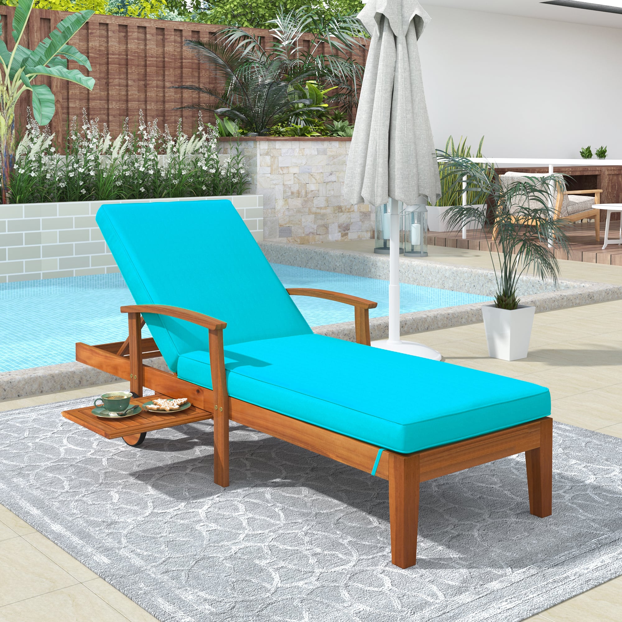 Clihome 78.8-Inch Chaise Lounge Patio Blue Wood Frame Stationary Chaise  Lounge Chair(S) With Blue Cushioned Seat In The Patio Chairs Department At  Lowes.Com