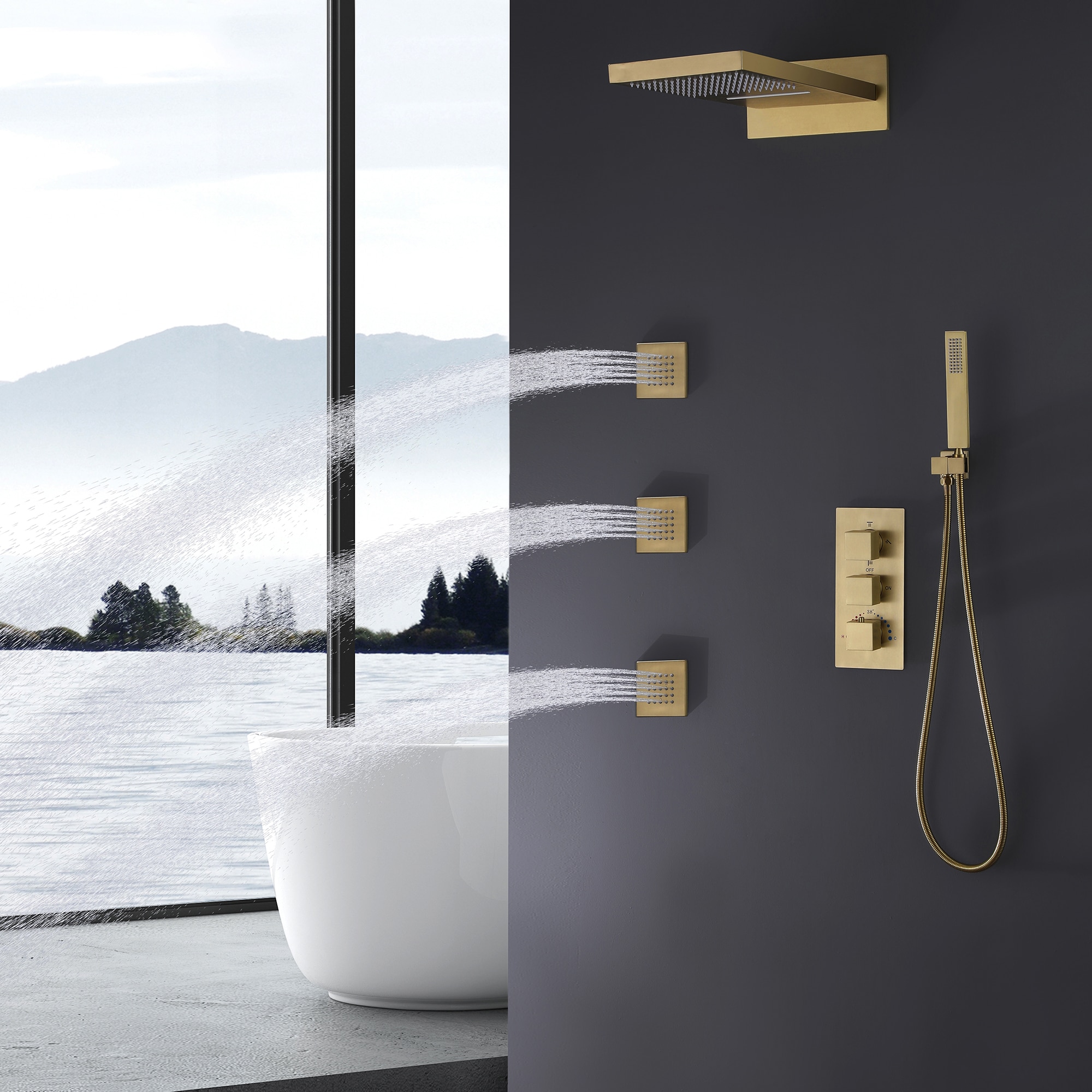 WELLFOR WB-85031-BG Showerhead-Bar-Panels - View #4