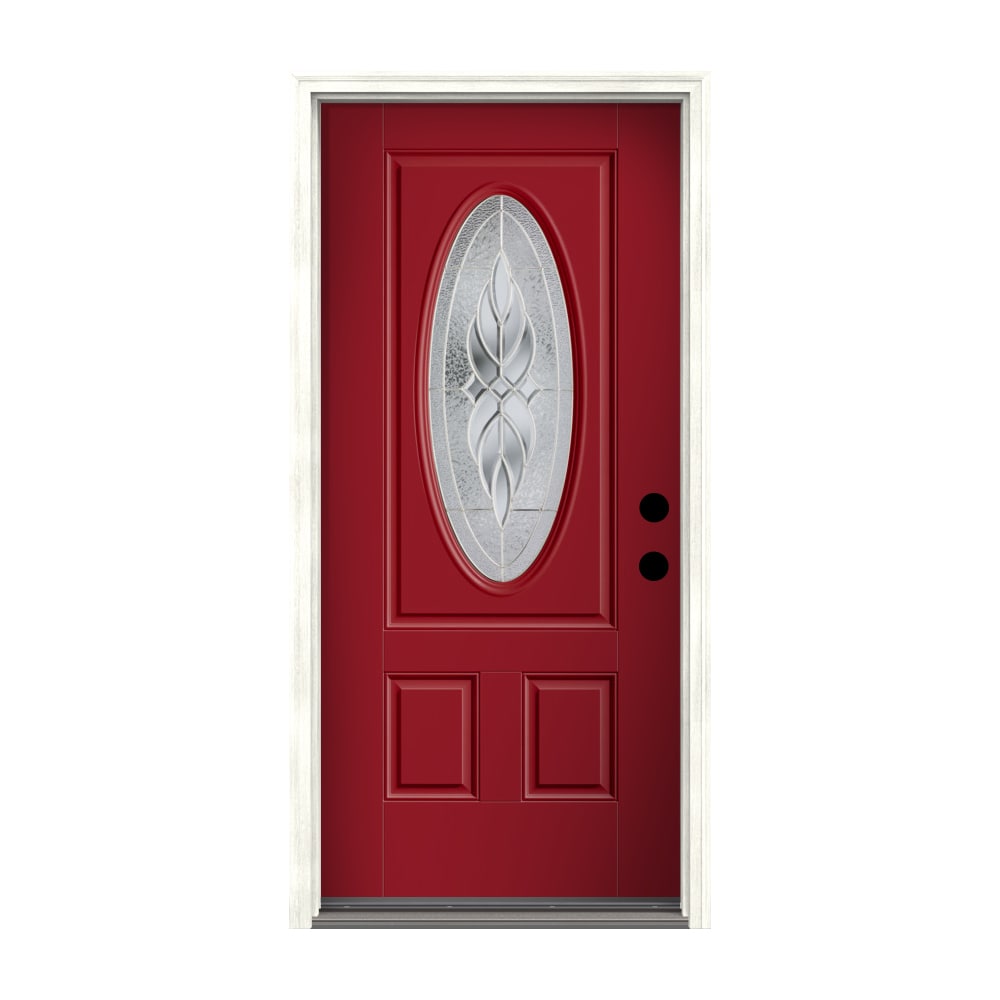 Therma-Tru Benchmark Doors Varissa 36-in x 80-in Fiberglass Oval Lite Left-Hand Inswing Real Red Painted Prehung Single Front Door with Brickmould -  TTB641572SOS