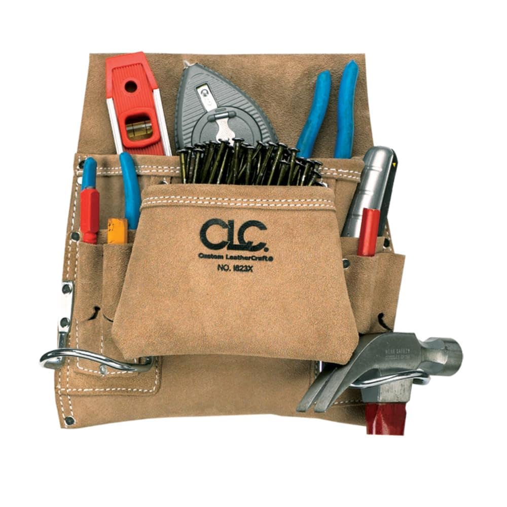 Custom LeatherCraft CLC I823X Suede Carpenter Nail and Tool Bag - 8-Pocket - Khaki