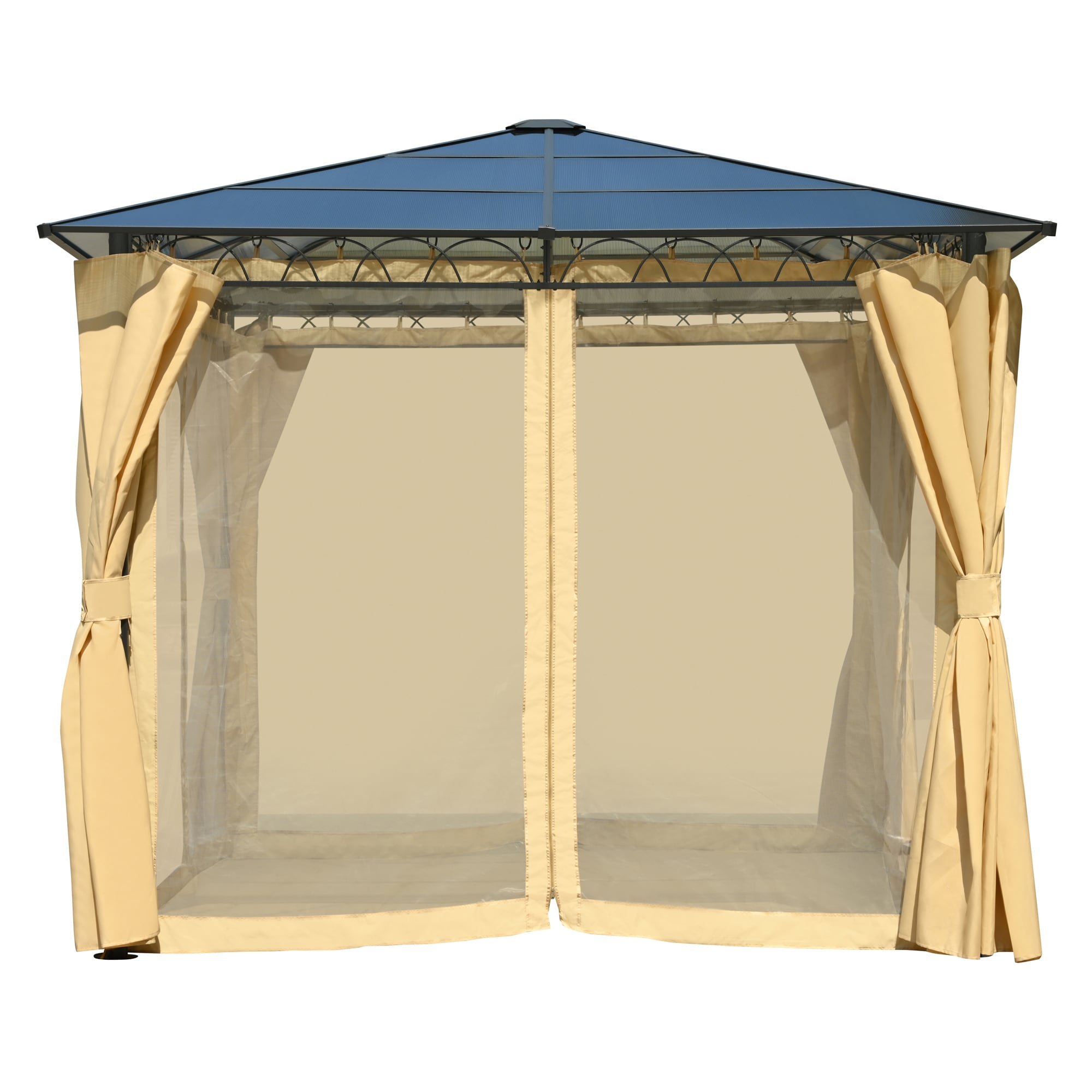 SINOFURN SYA010483BG 10-ft x 10-ft Beige Square Semi-permanent Gazebo with Hardtop Roof (Screen Included)