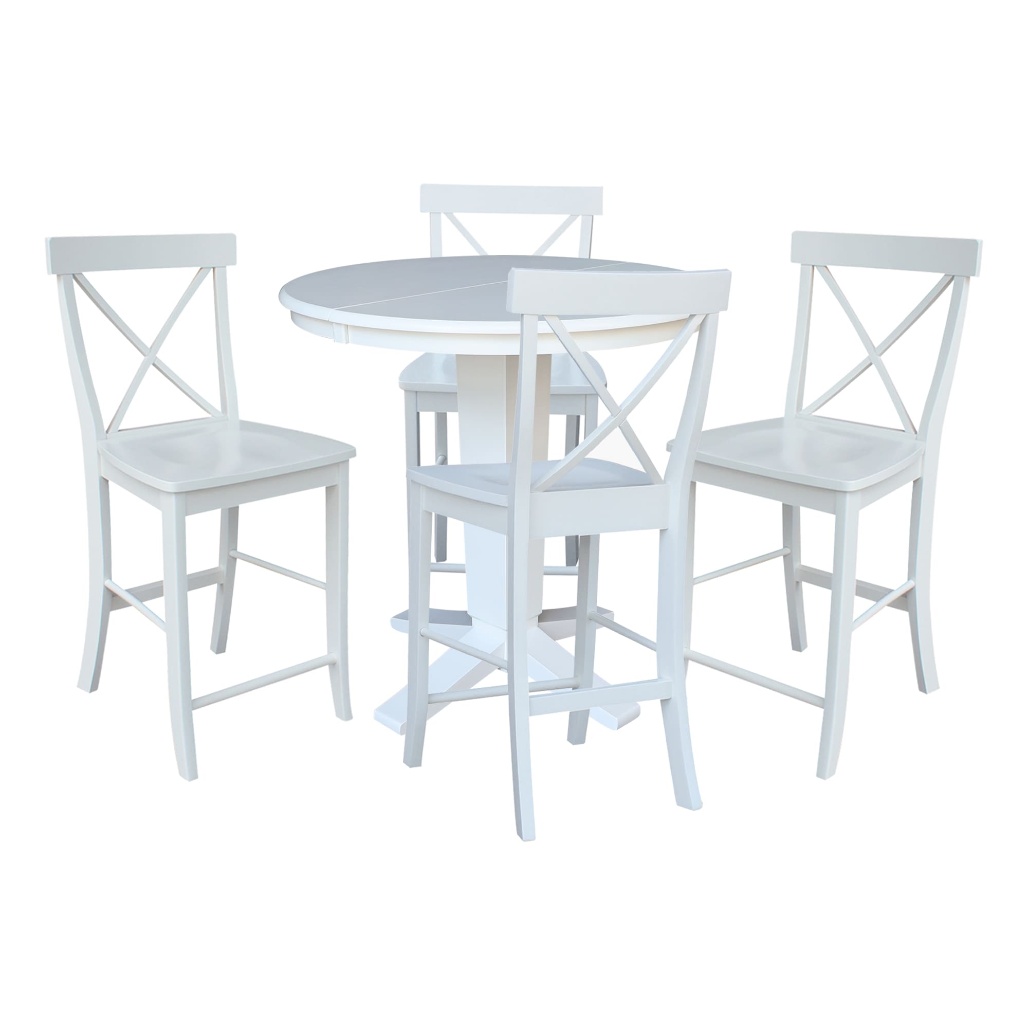 International Concepts K08-36RXT-23-S6132-4 White Traditional Dining Room Set with Round Table ( Seats 4 )