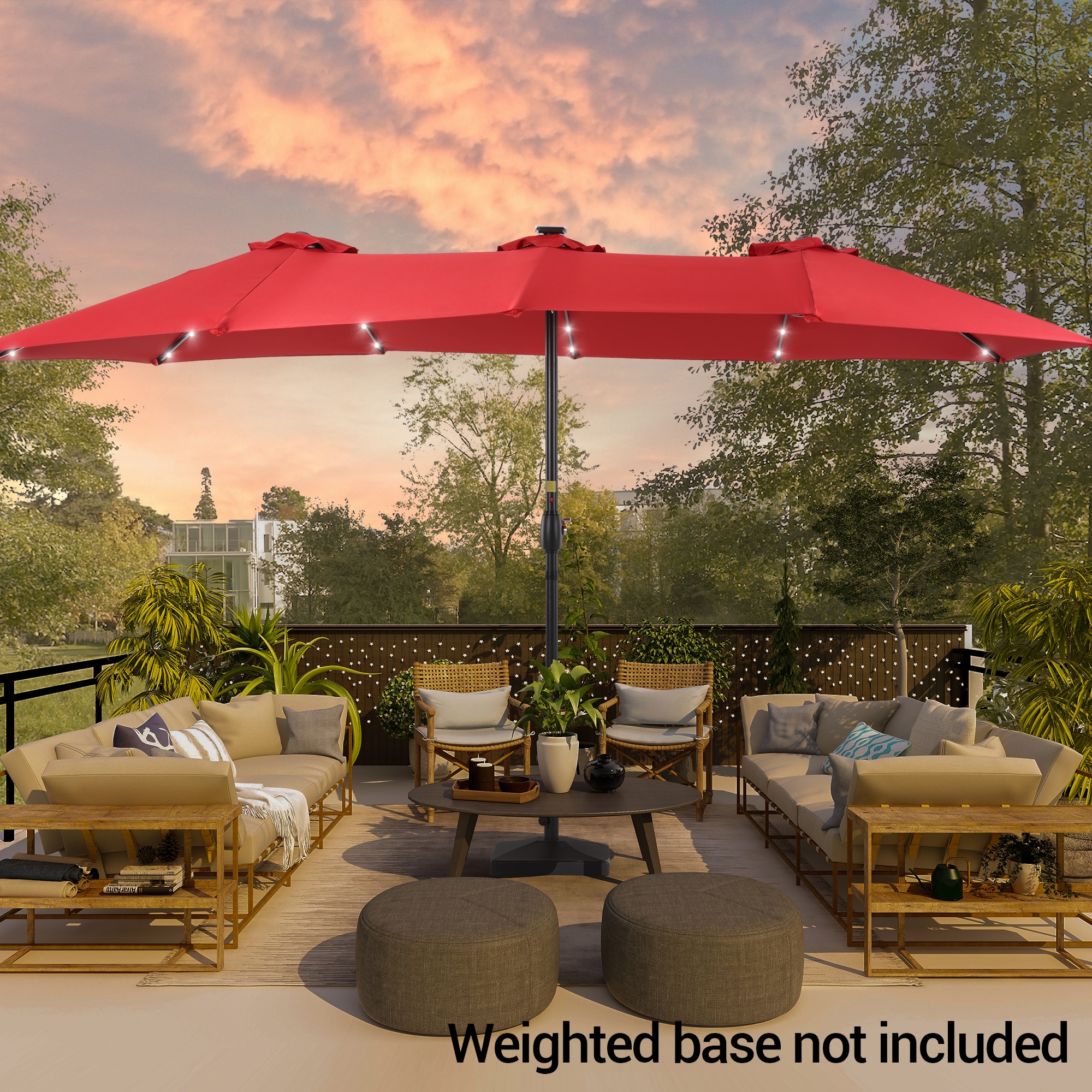 Sonkuki SD-SM-LED460RD 15-Feet Steel Red Market Patio Umbrella with Lights and