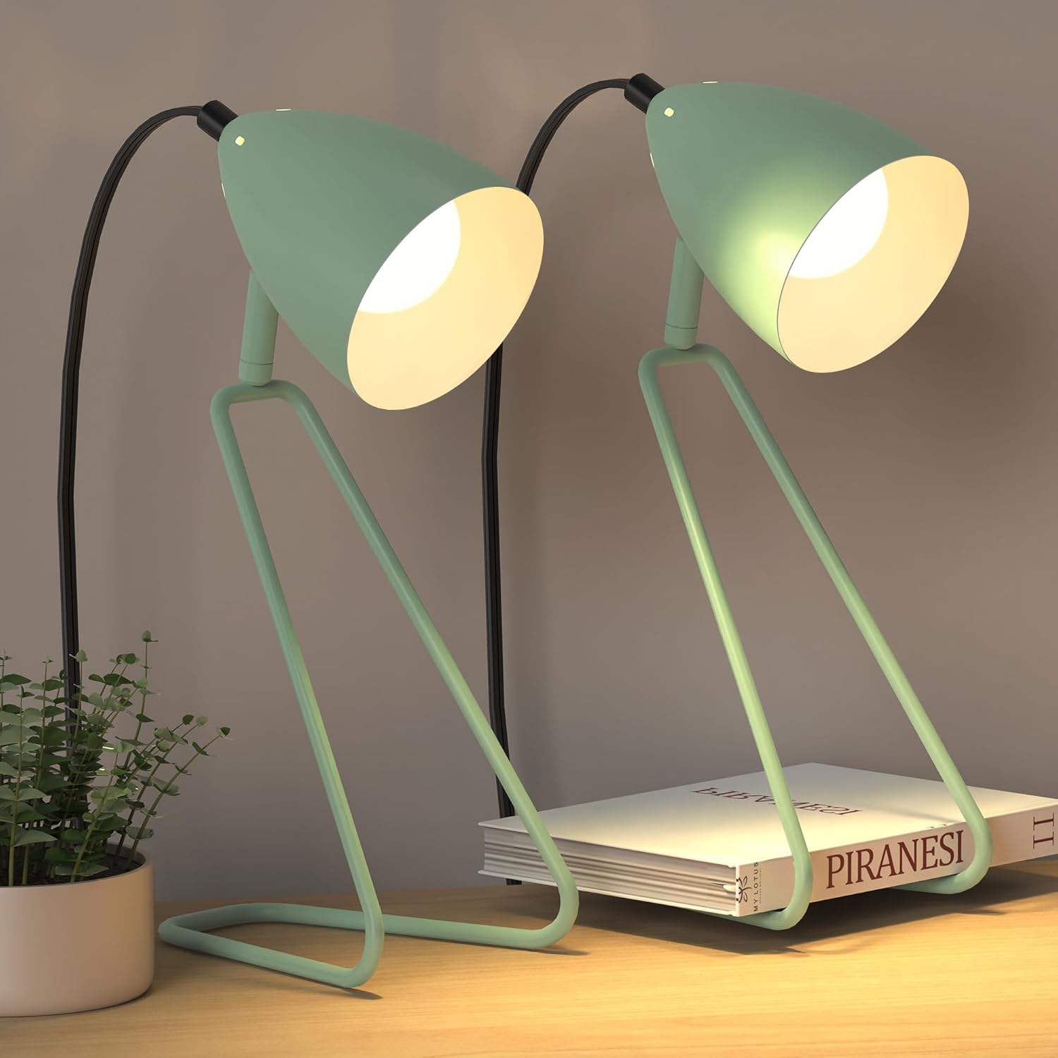 Cinoton Table Lamp Set of 2 Rotatable Small Desk Lamp Modern Green Reading Bedside Lamps Suitable for Study Bedroom Office Dorm Childrens Room 2 Bulbs Included