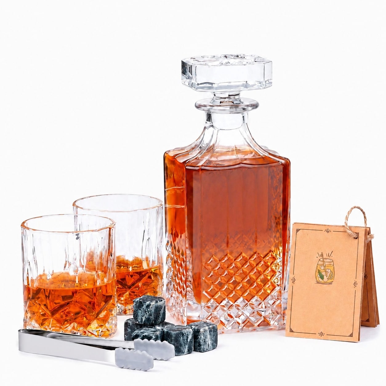 Aoibox  750 ml Lead Free Crystal Laser Engraved 1985 Whiskey Decanter and Glasses Gift Set with Gift Box