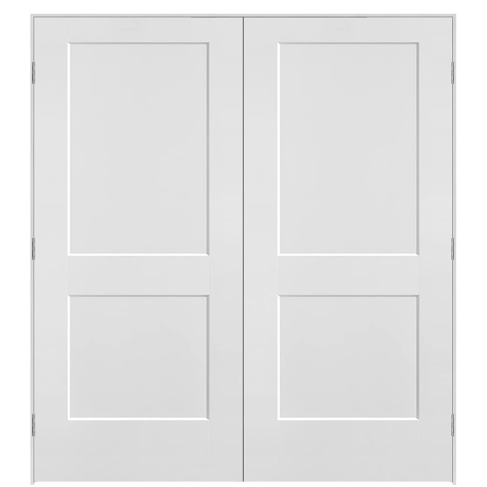 Masonite 641043 72-in x 80-in Primed Solid core 2-panel square Bi-parting Smooth Primed Molded composite Flat Jamb Double Prehung Interior Door