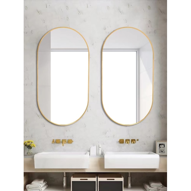 Forclover 36-in x 18-in Gold Oval Framed Bathroom Vanity Mirror in the ...
