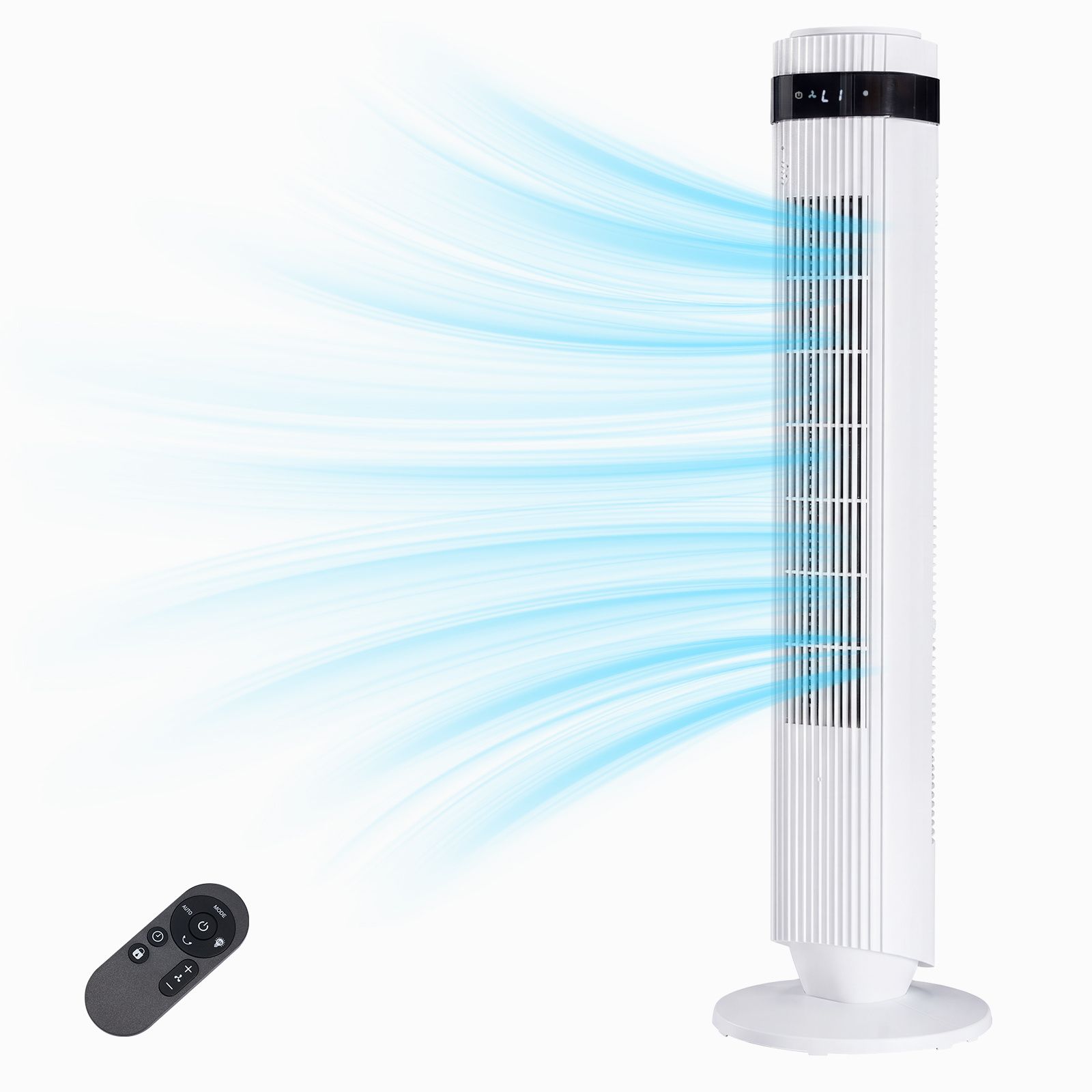 JUSHUA The bedroom is equipped with a silent tower-type fan a 28-decibel standing fan intelligent automatic mode and a 64 degree swivel bladeless cooling fan